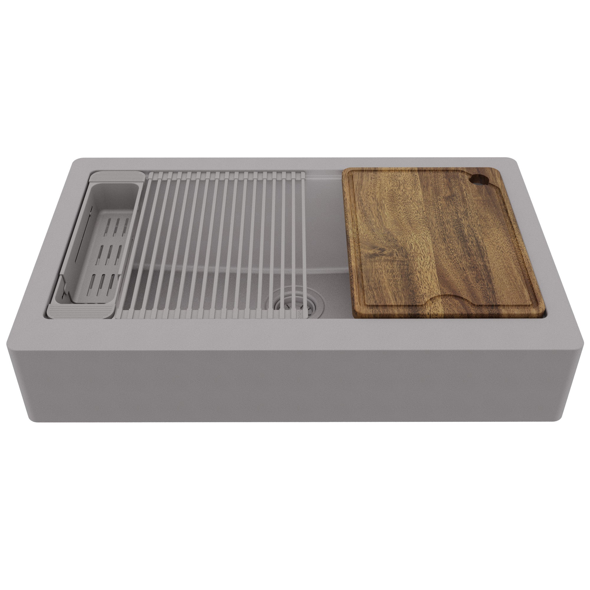 Karran 34 quartz composite retrofit workstation farmhouse sink grey product image