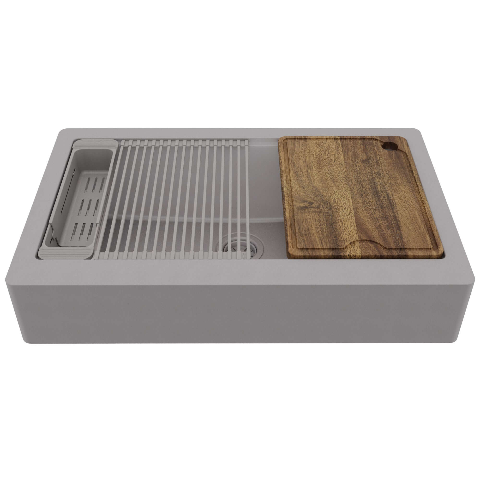 Karran 34 quartz composite retrofit workstation farmhouse sink grey product image
