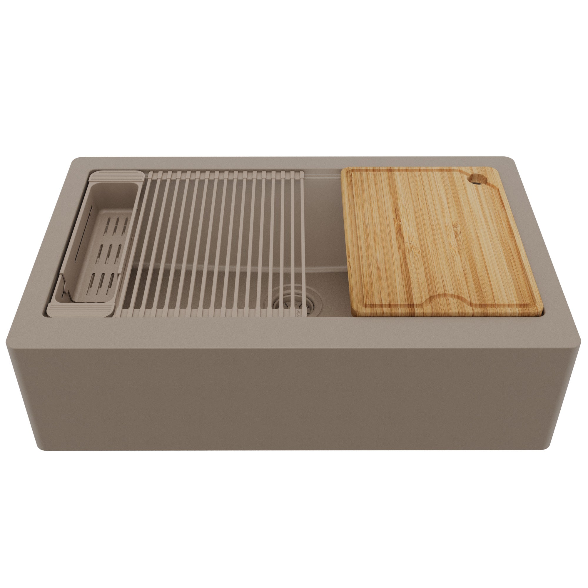 Karran 34 quartz composite workstation farmhouse sink concrete product image