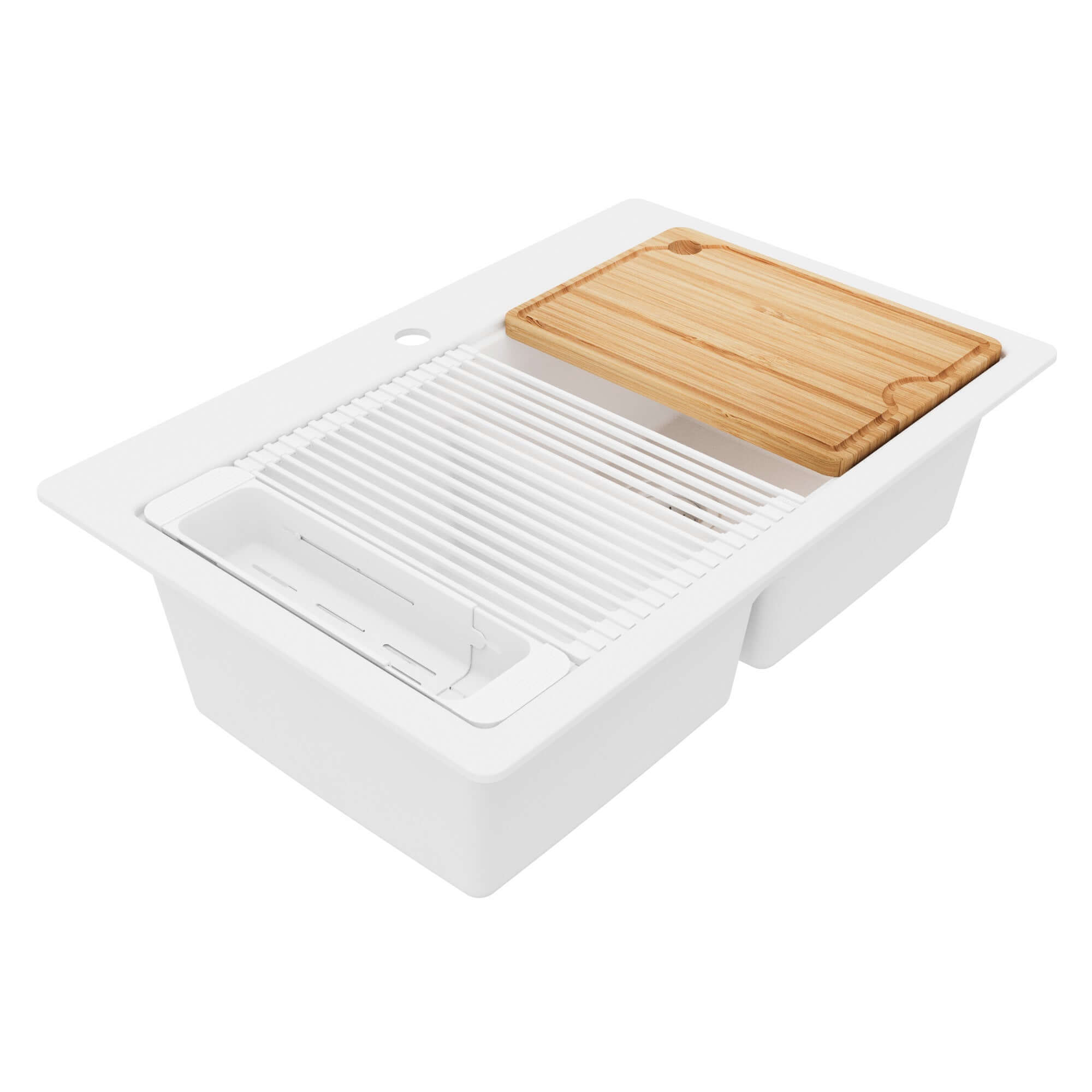 Karran 33 quartz composite workstation kitchen sink 50/50 double bowl white product image