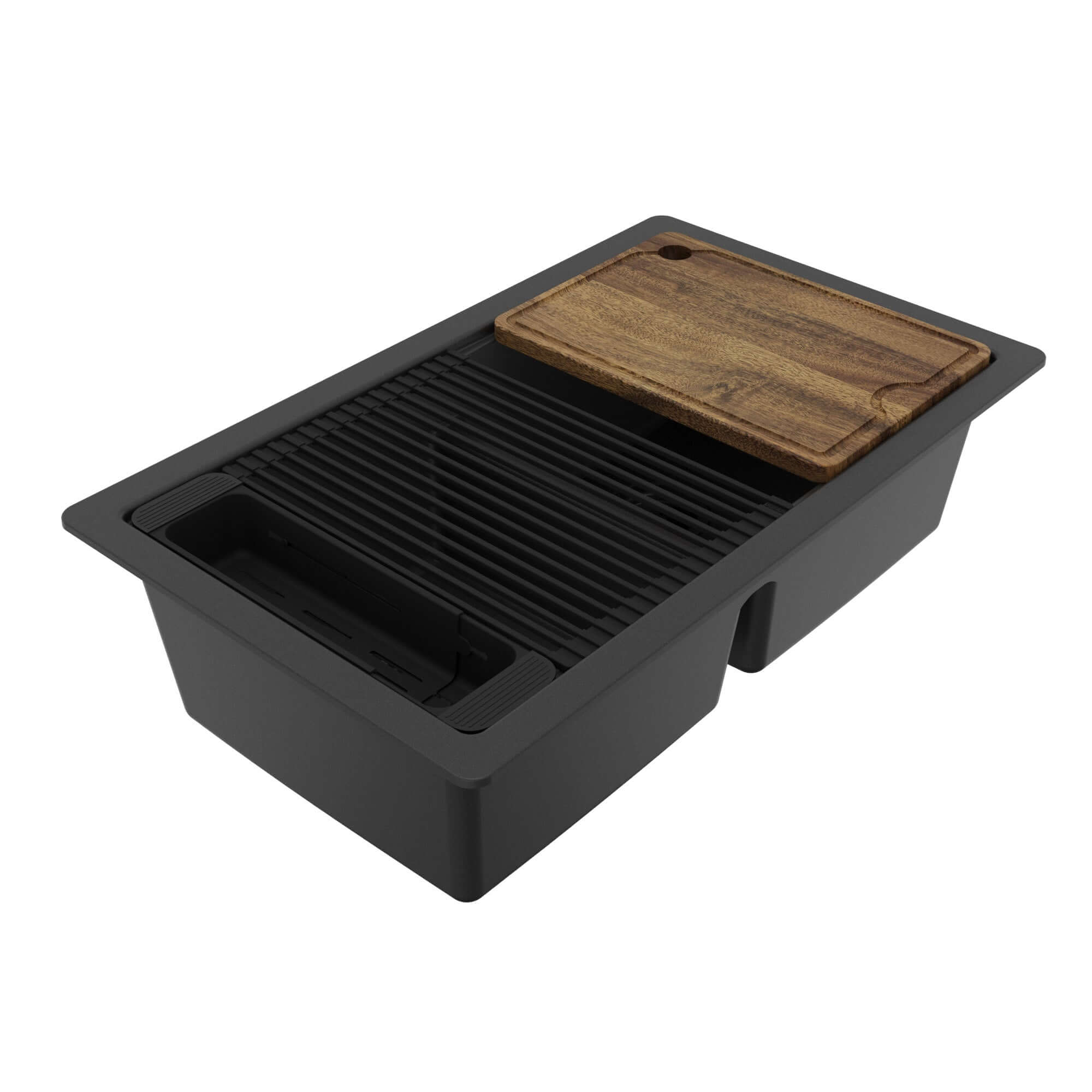 Karran 32 quartz composite workstation kitchen sink 50/50 double bowl black product image