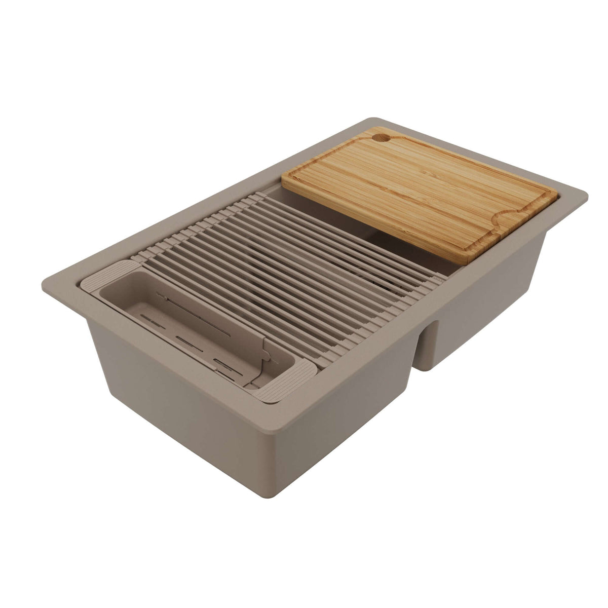 Karran 32 quartz composite workstation kitchen sink 50/50 double bowl concrete product image