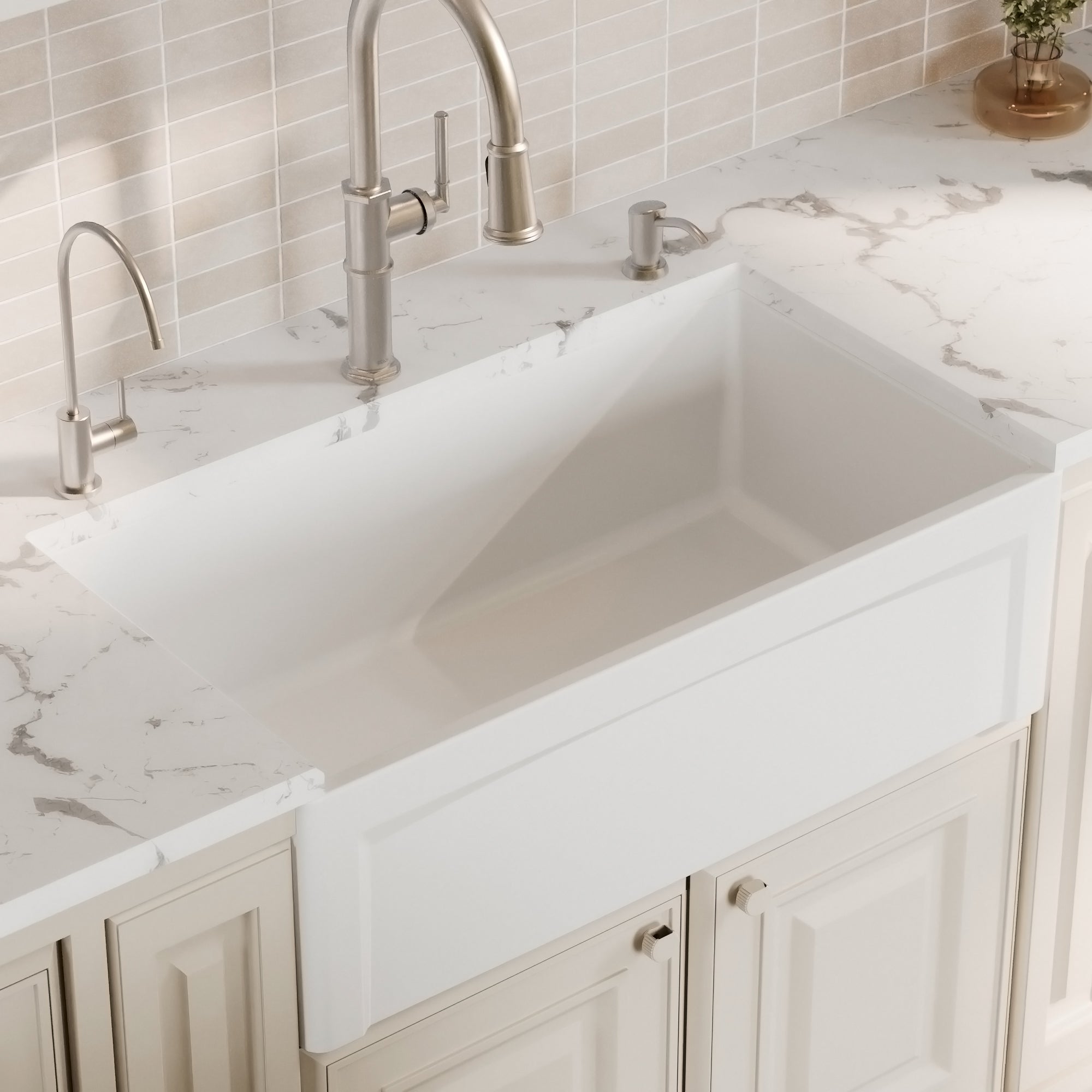 Alternative View of Karran Fireclay 33" Fireclay Farmhouse Sink with Accessories, White, FCP33SBWH