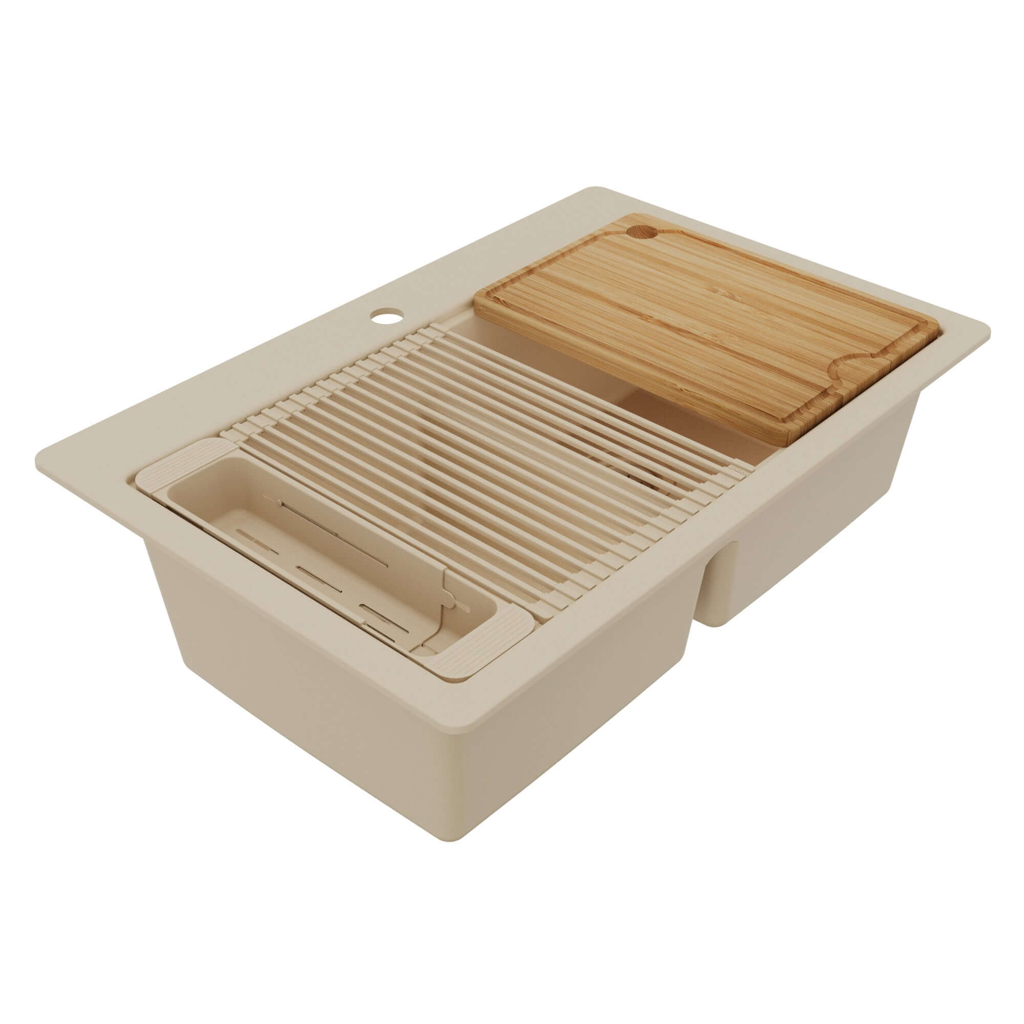 Karran 33 quartz composite workstation kitchen sink 50/50 double bowl bisque product image