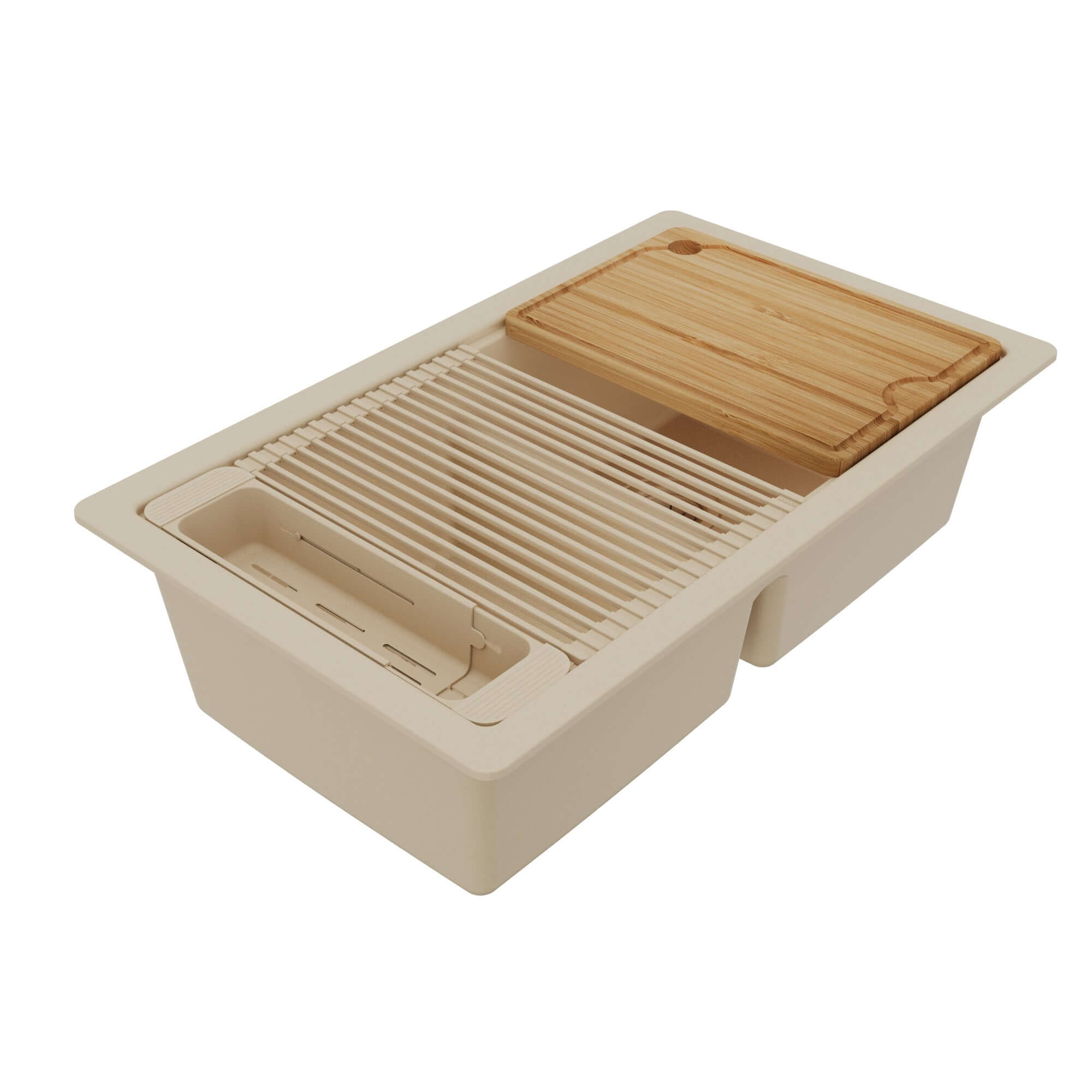 Karran 32 quartz composite workstation kitchen sink 50/50 double bowl bisque product image