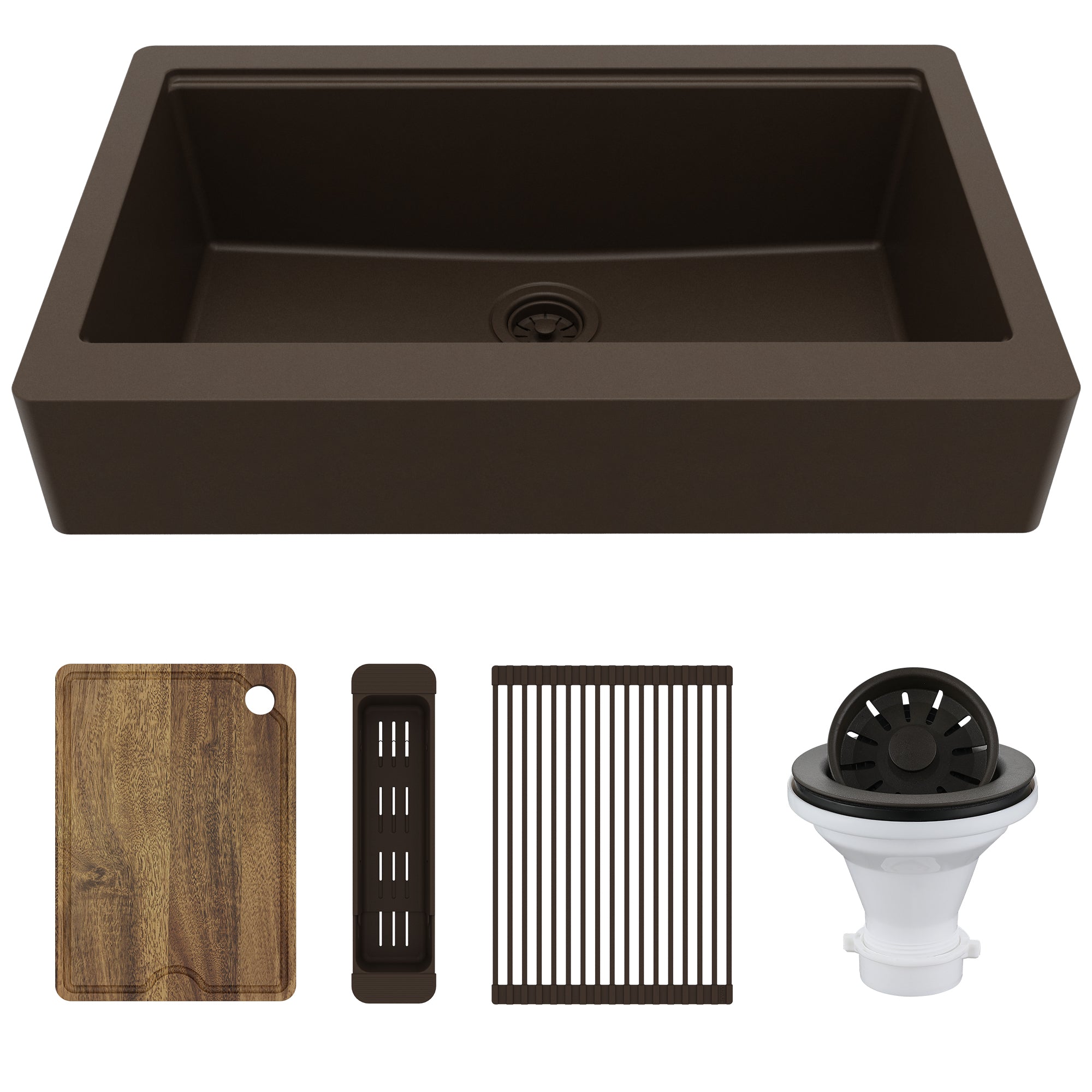 Karran 34" Quartz Composite Retrofit Workstation Farmhouse Sink, Brown, QARWS-740-BR-PK2