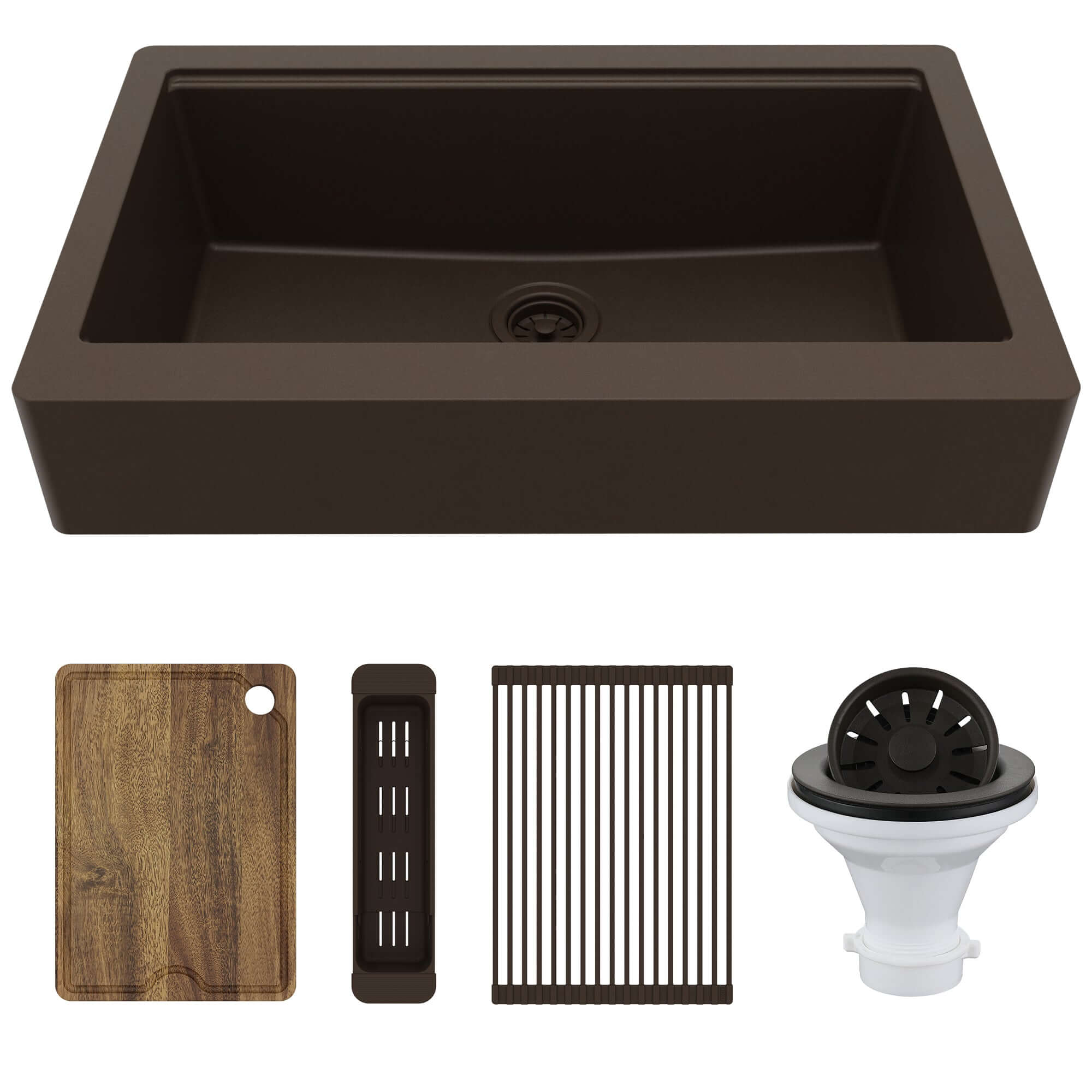 Karran 34" Quartz Composite Retrofit Workstation Farmhouse Sink, Brown, QARWS-740-BR-PK2
