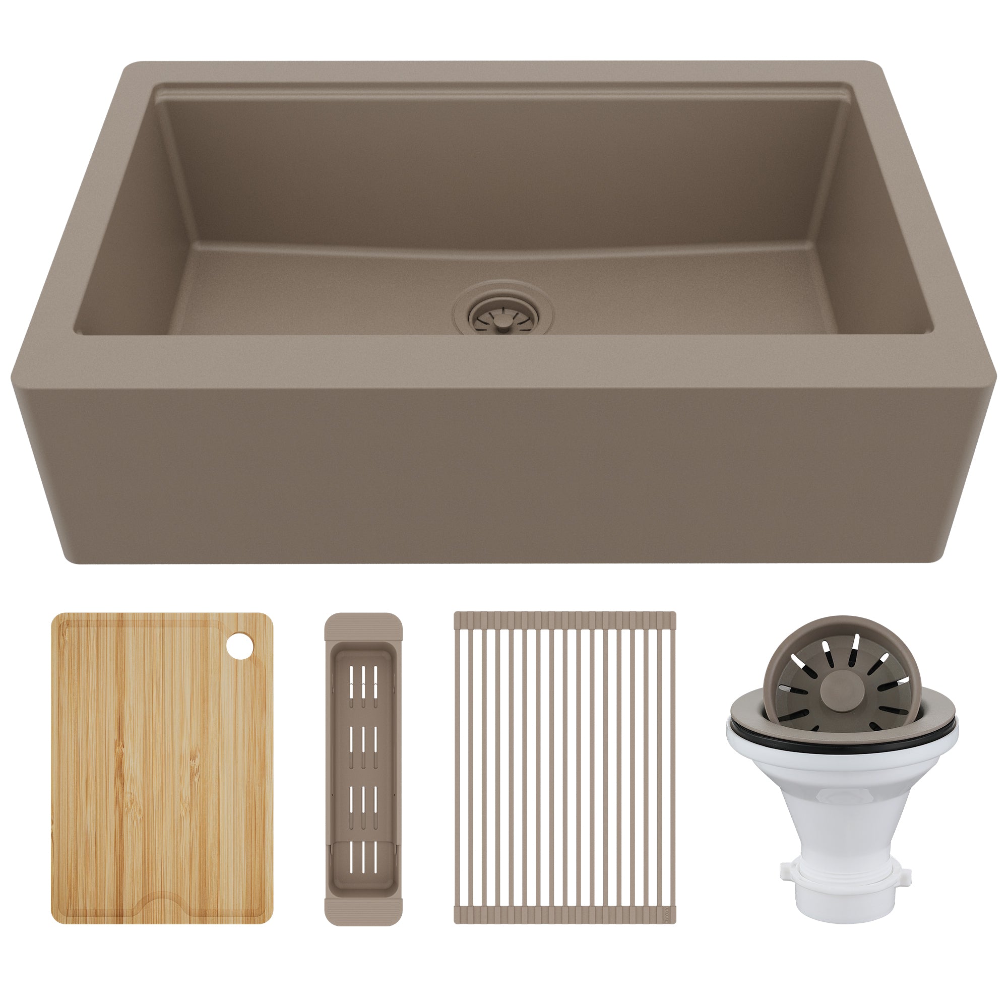 Karran 34" Quartz Composite Workstation Farmhouse Sink, Concrete, QAWS-740-CN-PK2