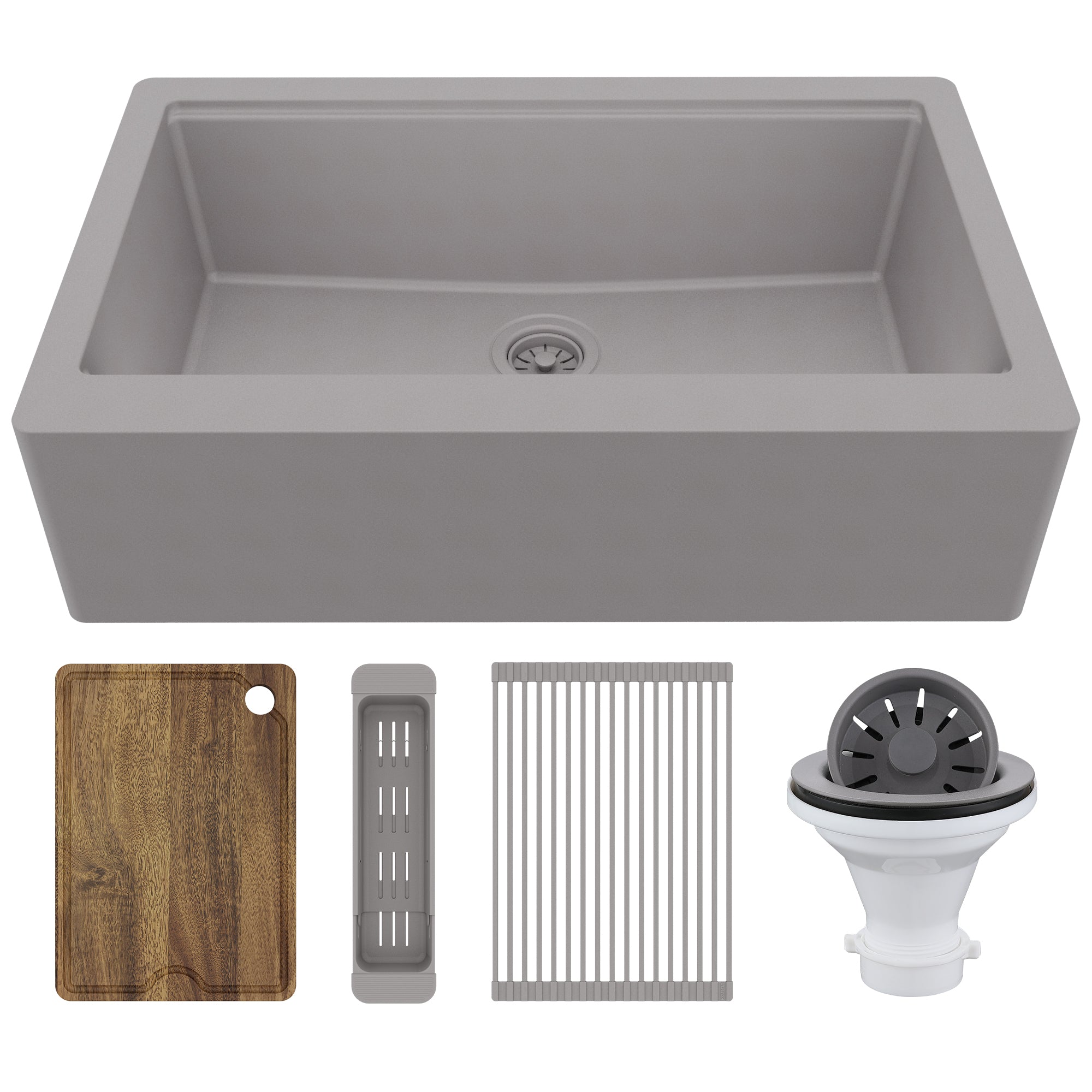 Karran 34" Quartz Composite Workstation Farmhouse Sink, Grey, QAWS-740-GR-PK2