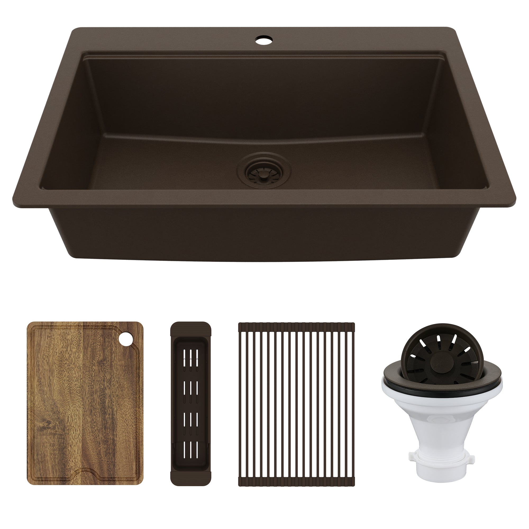 Karran 33" Drop In Quartz Composite Workstation Kitchen Sink, Brown, QTWS-875-BR-PK2