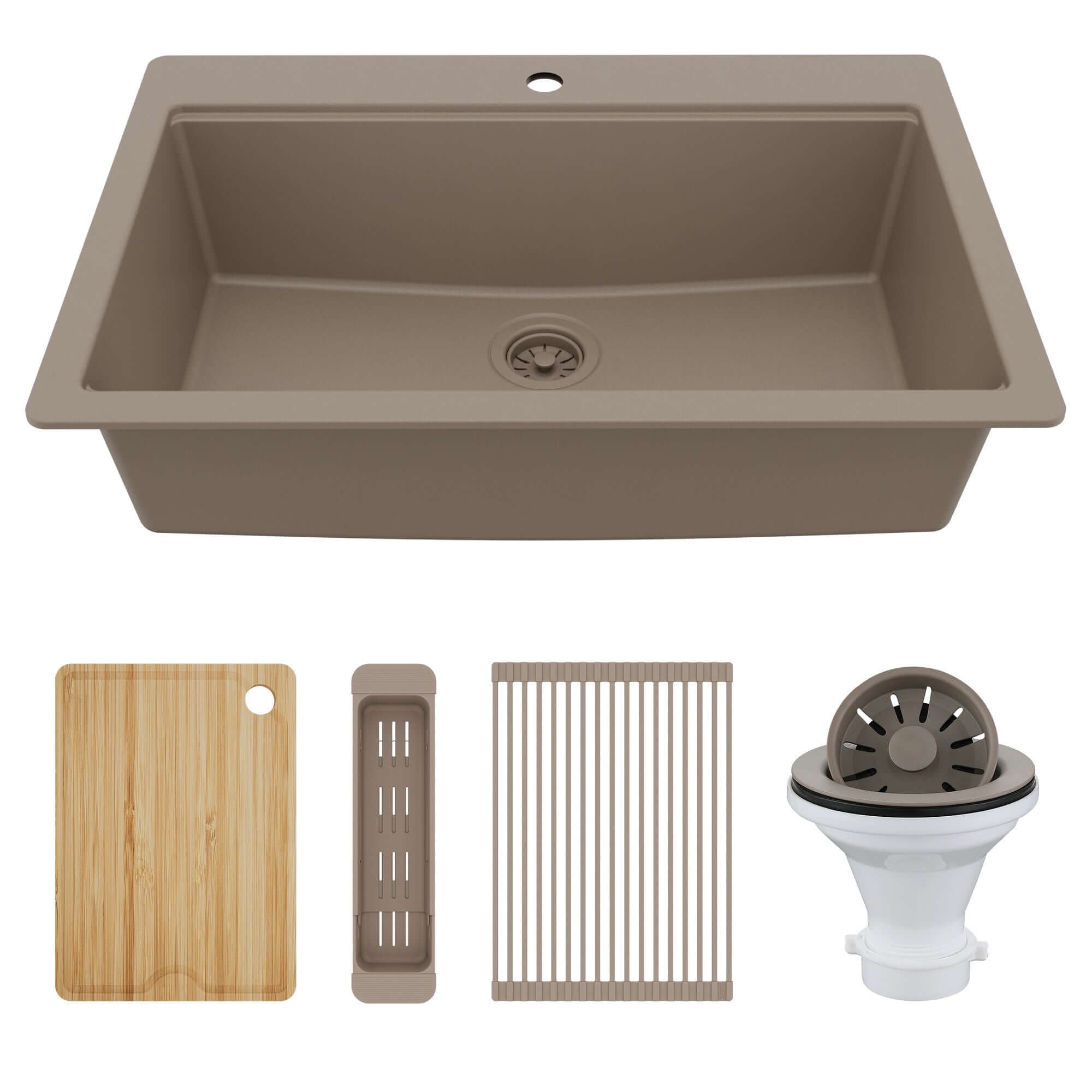 Karran 33" Drop In Quartz Composite Workstation Kitchen Sink, Concrete, QTWS-875-CN-PK2