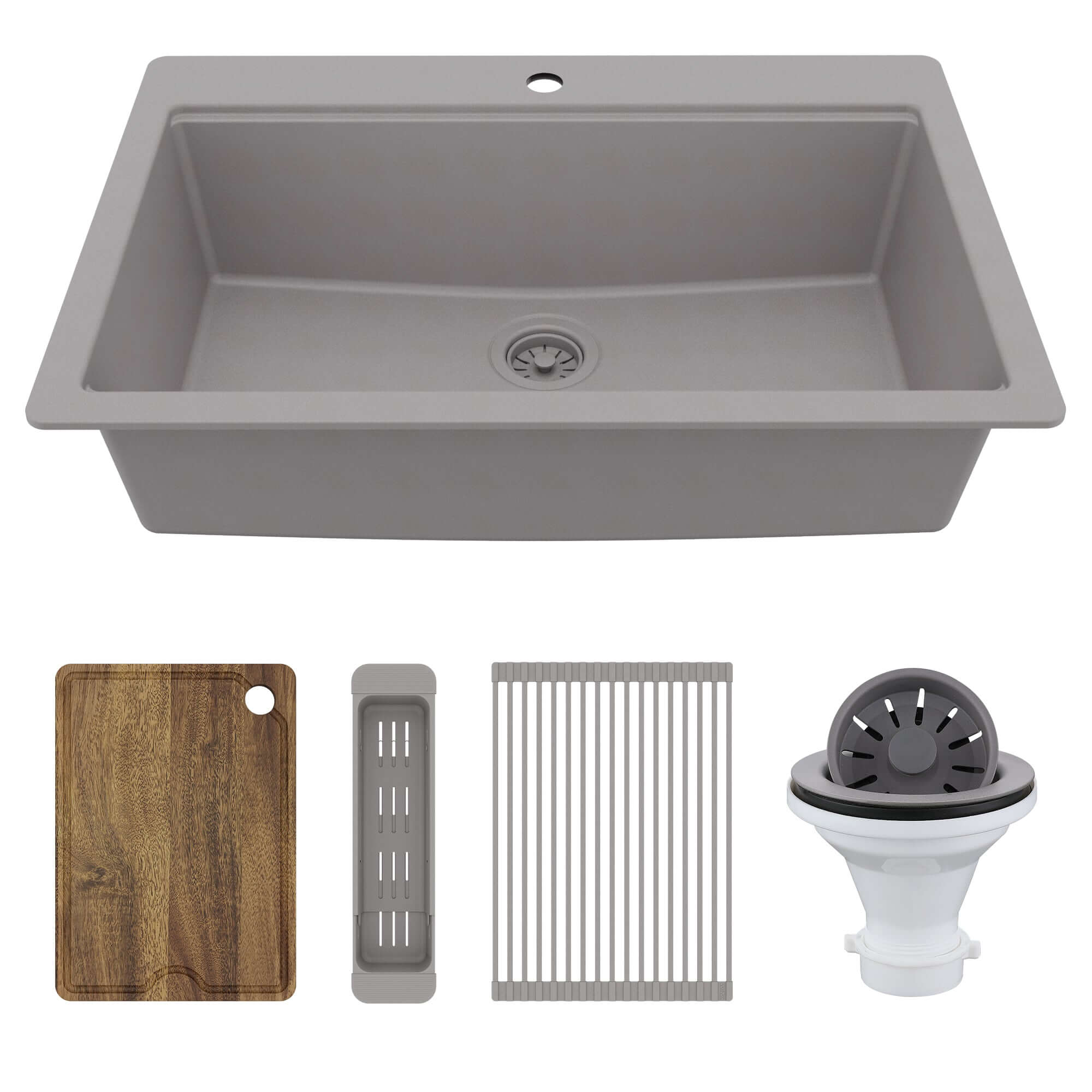Karran 33" Drop In Quartz Composite Workstation Kitchen Sink, Grey, QTWS-875-GR-PK2