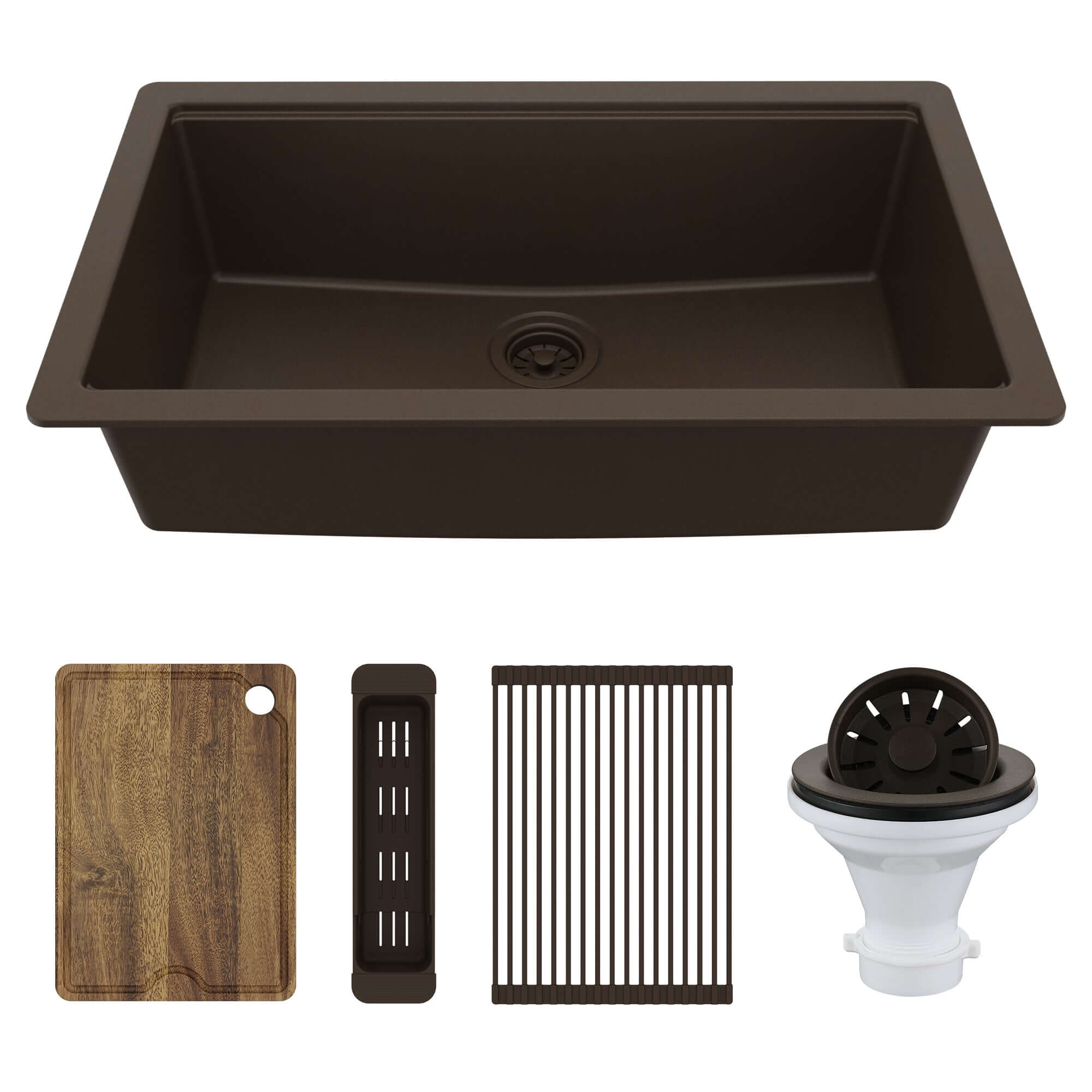 Karran 32" Undermount Quartz Composite Workstation Kitchen Sink, Brown, QUWS-875-BR-PK2