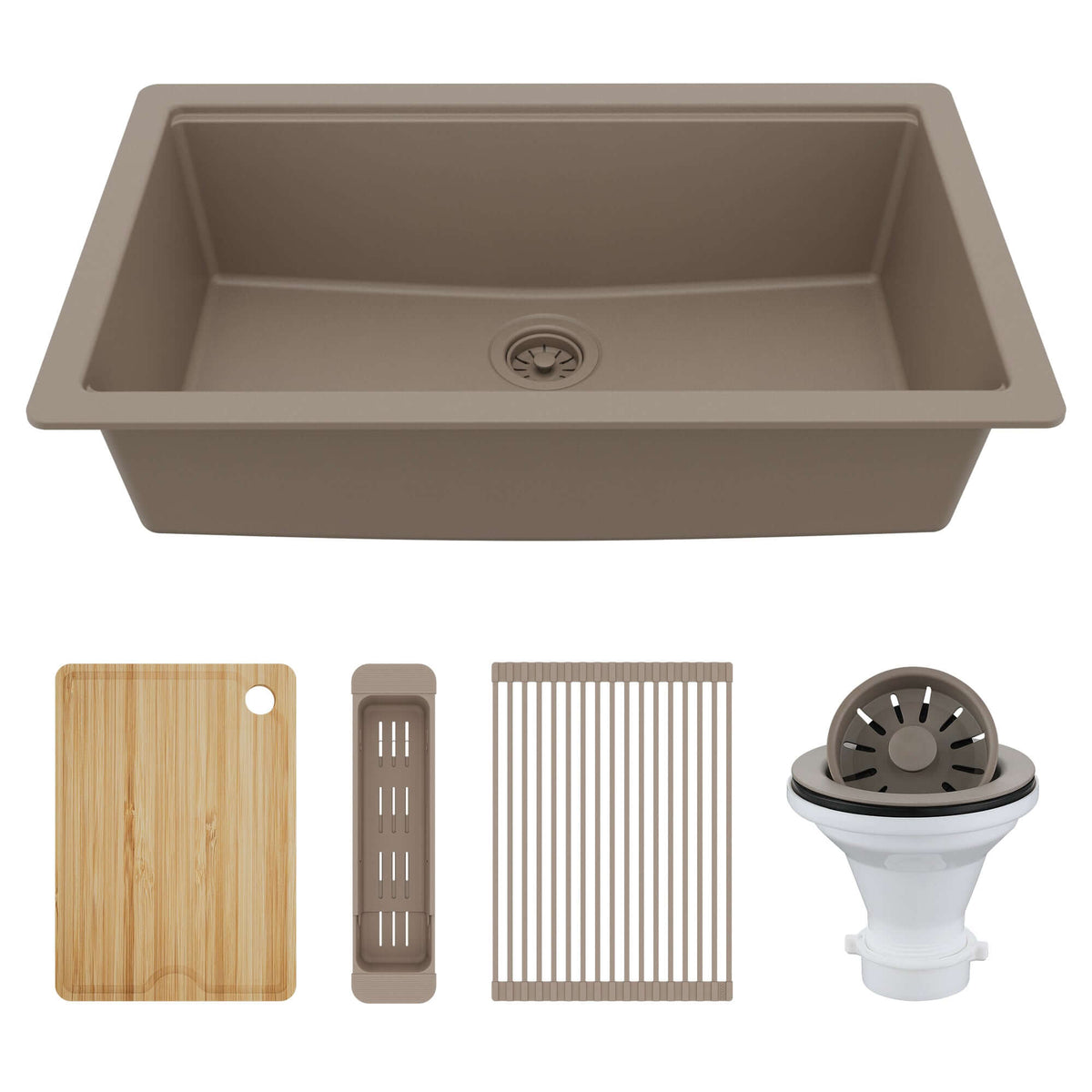 Karran 32" Undermount Quartz Composite Workstation Kitchen Sink, Concrete, QUWS-875-CN-PK2