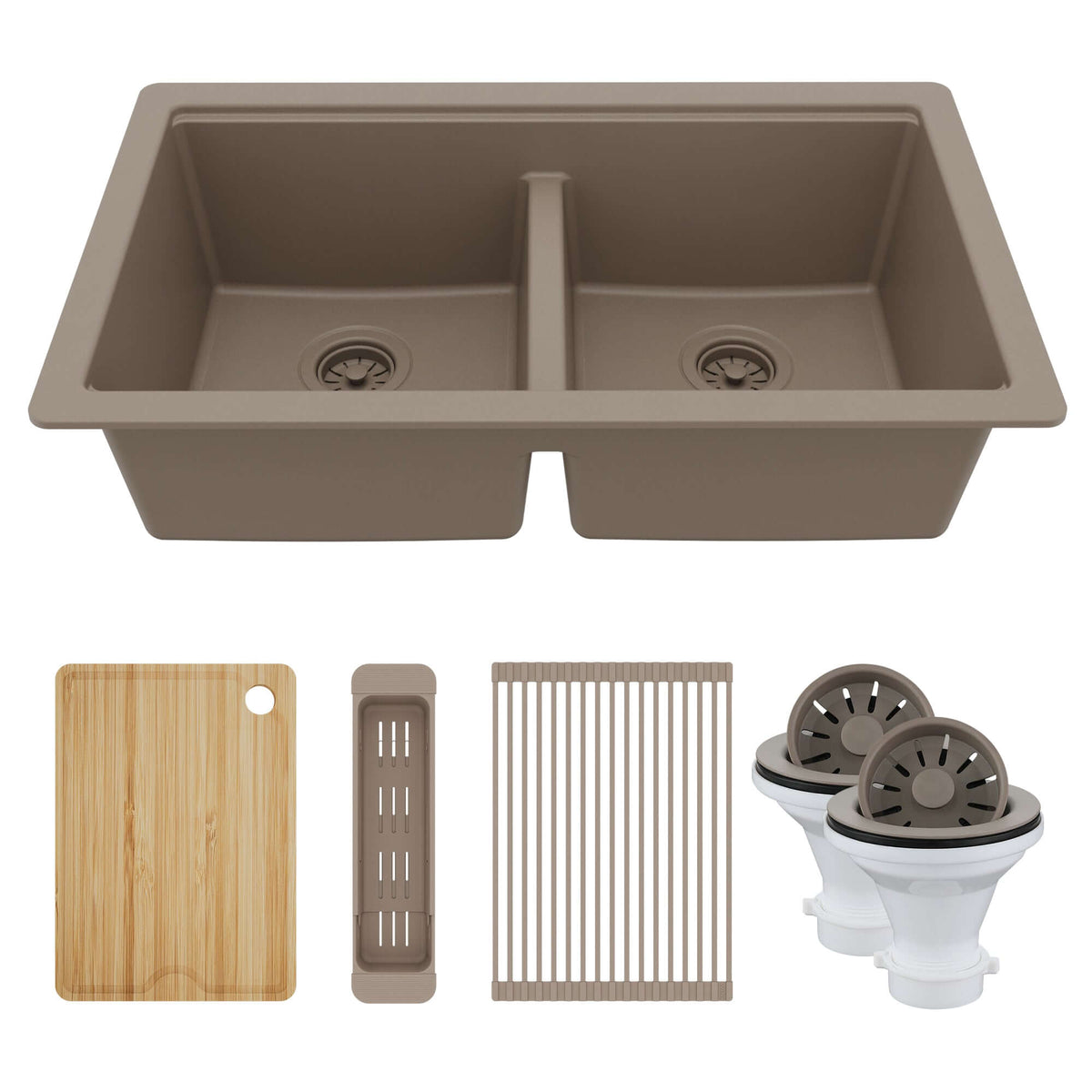 Karran 32" Undermount Quartz Composite Workstation Kitchen Sink, 50/50 Double Bowl, Concrete, QUWS-880-CN-PK2