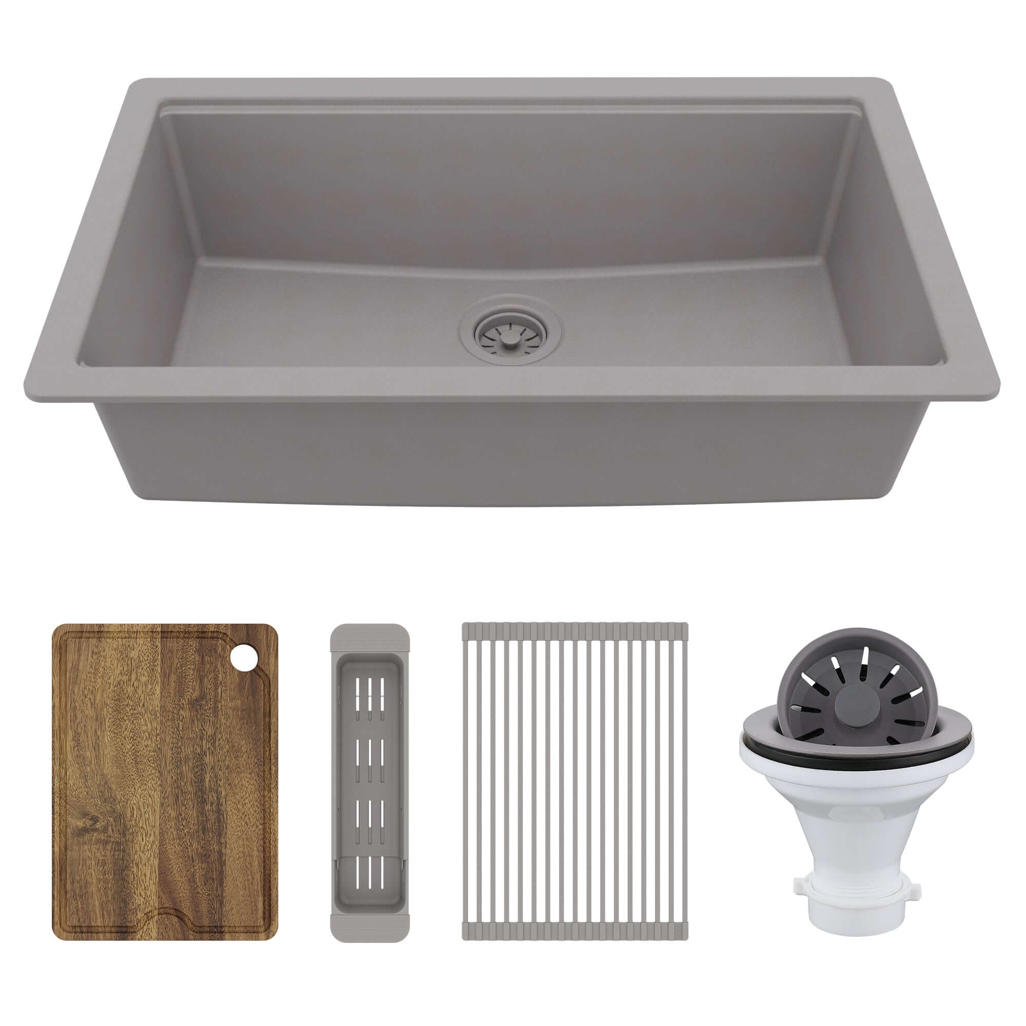 Karran 32" Undermount Quartz Composite Workstation Kitchen Sink, Grey, QUWS-875-GR-PK2