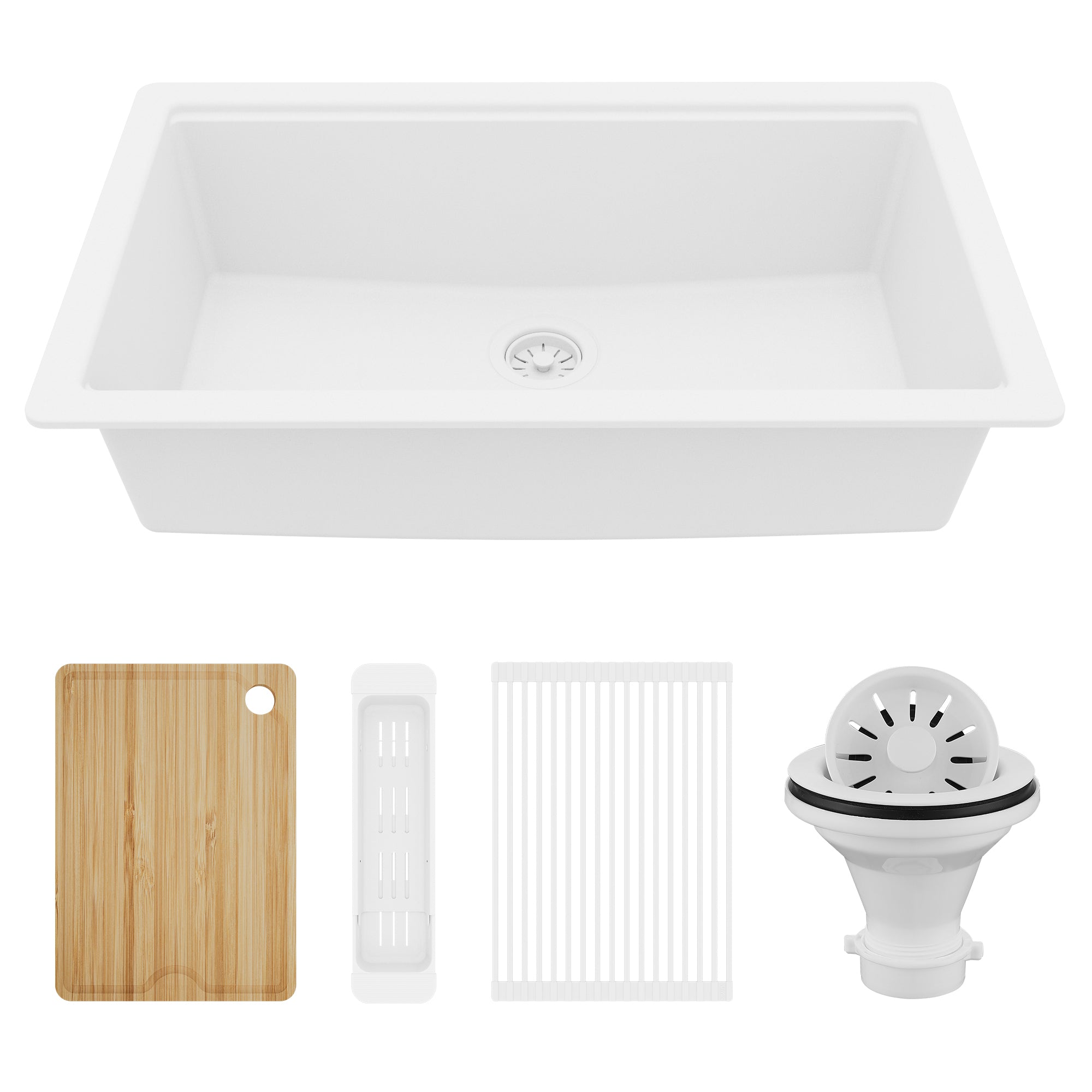 Karran 32" Undermount Quartz Composite Workstation Kitchen Sink, White, QUWS-875-WH-PK2