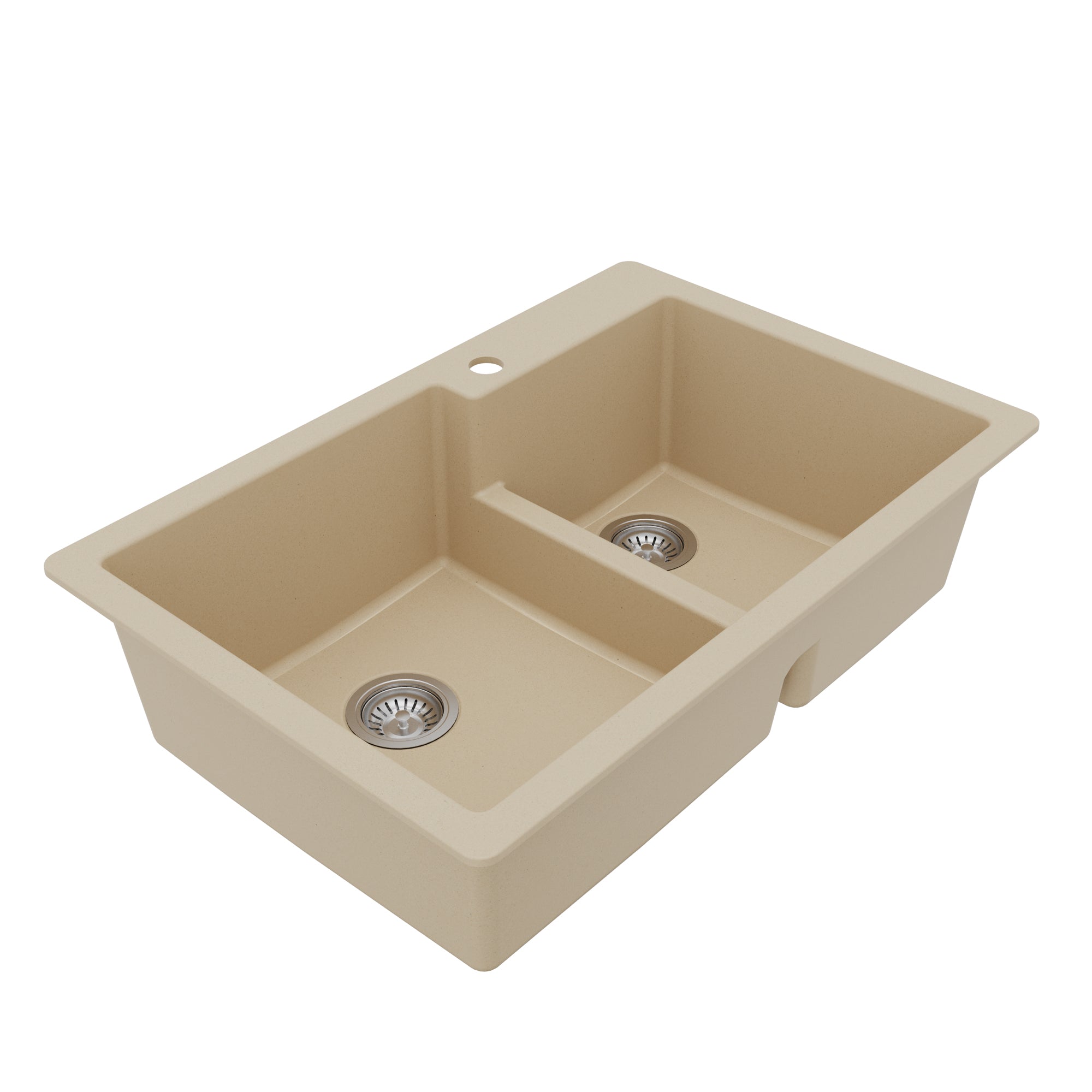 Alternative View of Karran 33" Drop In/Topmount Quartz Composite Kitchen Sink with Accessories, 60/40 Double Bowl, Bisque, QT-811-BI-PK1