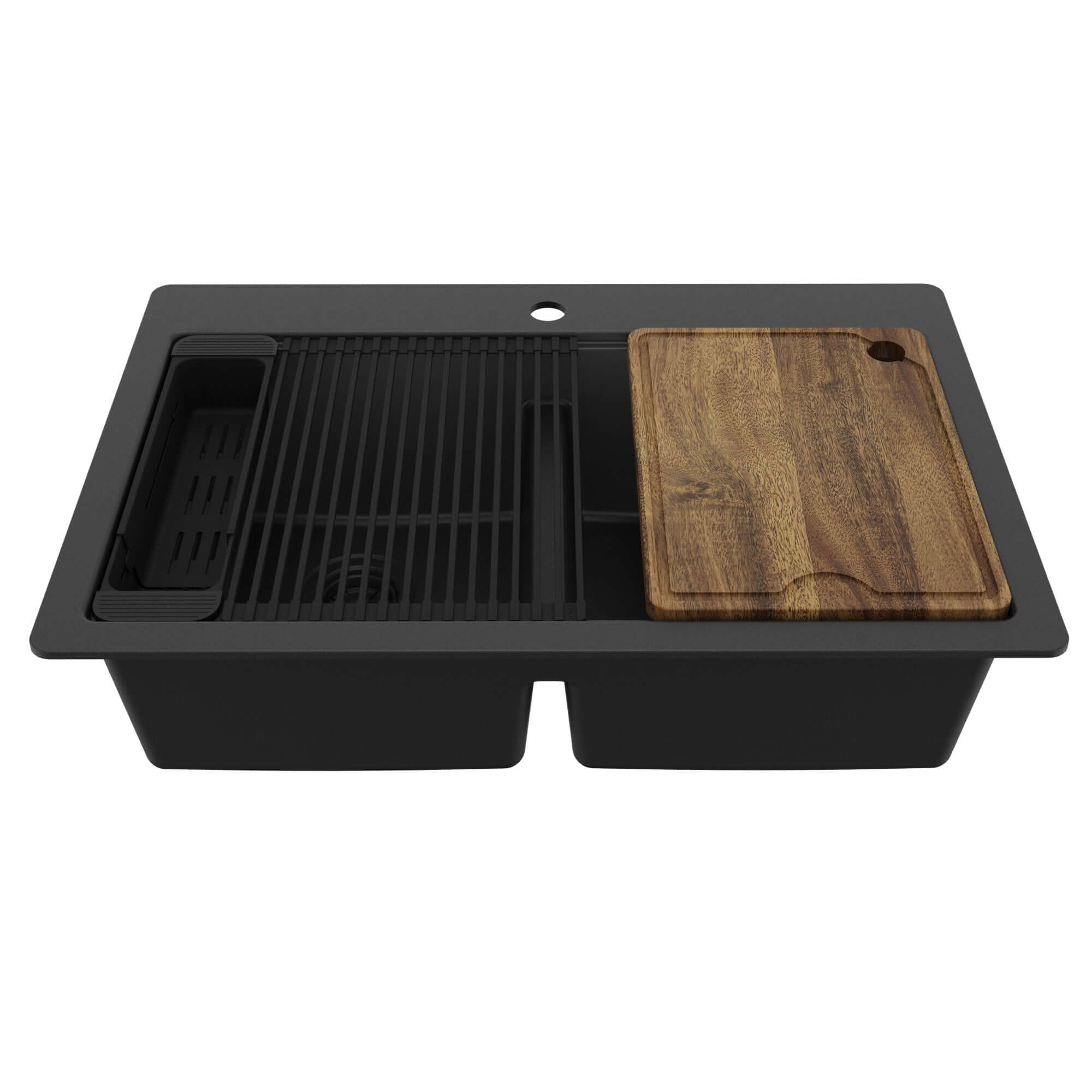 Karran 33 quartz composite workstation kitchen sink 50/50 double bowl black product image