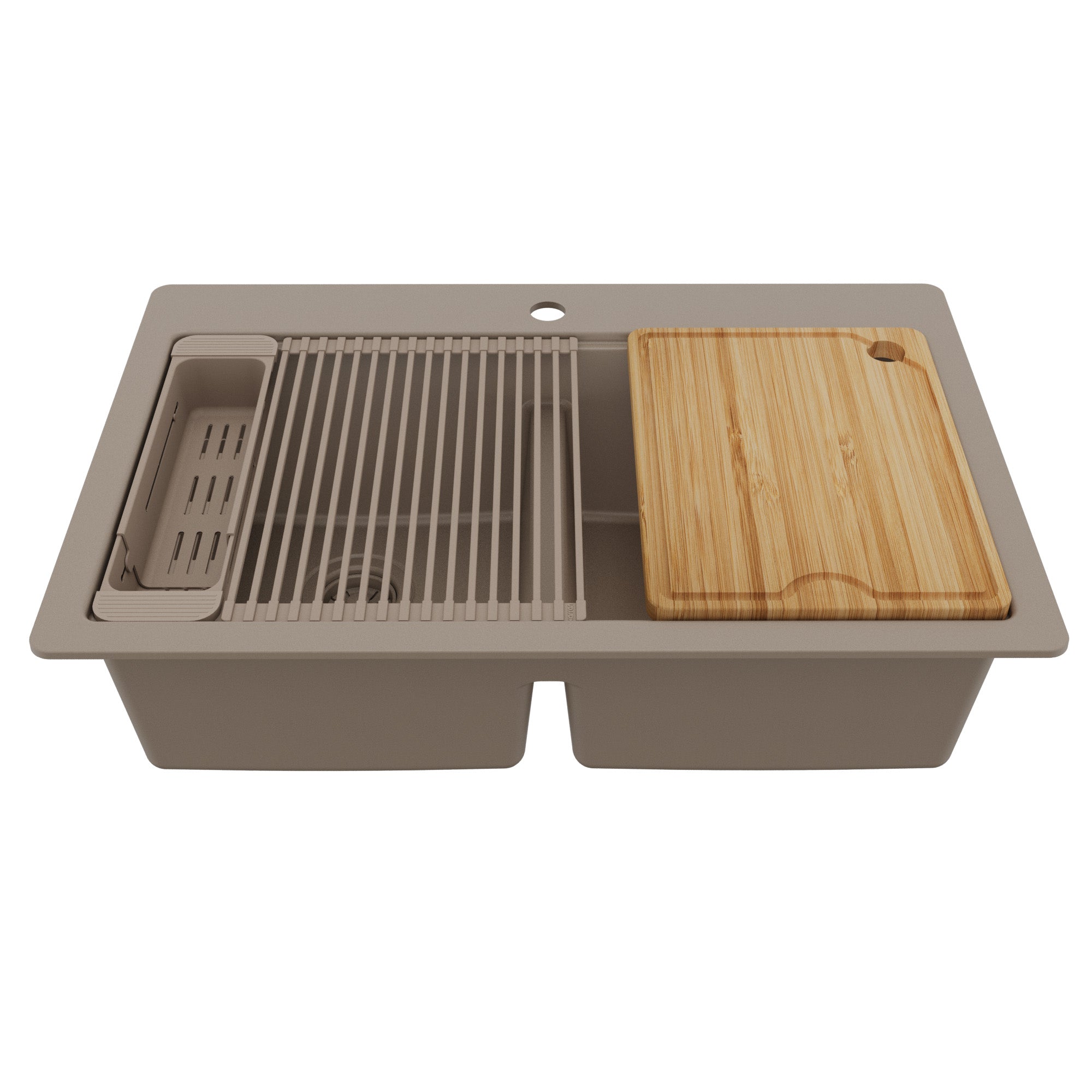 Karran 33 quartz composite workstation kitchen sink 50/50 double bowl concrete product image