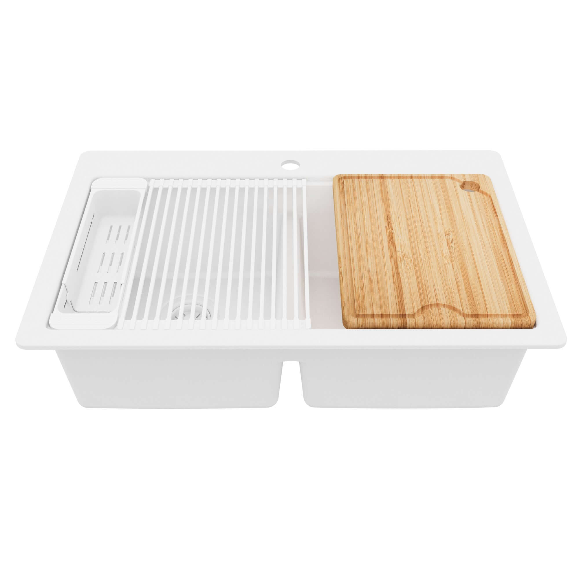 Karran 33 quartz composite workstation kitchen sink 50/50 double bowl white product image