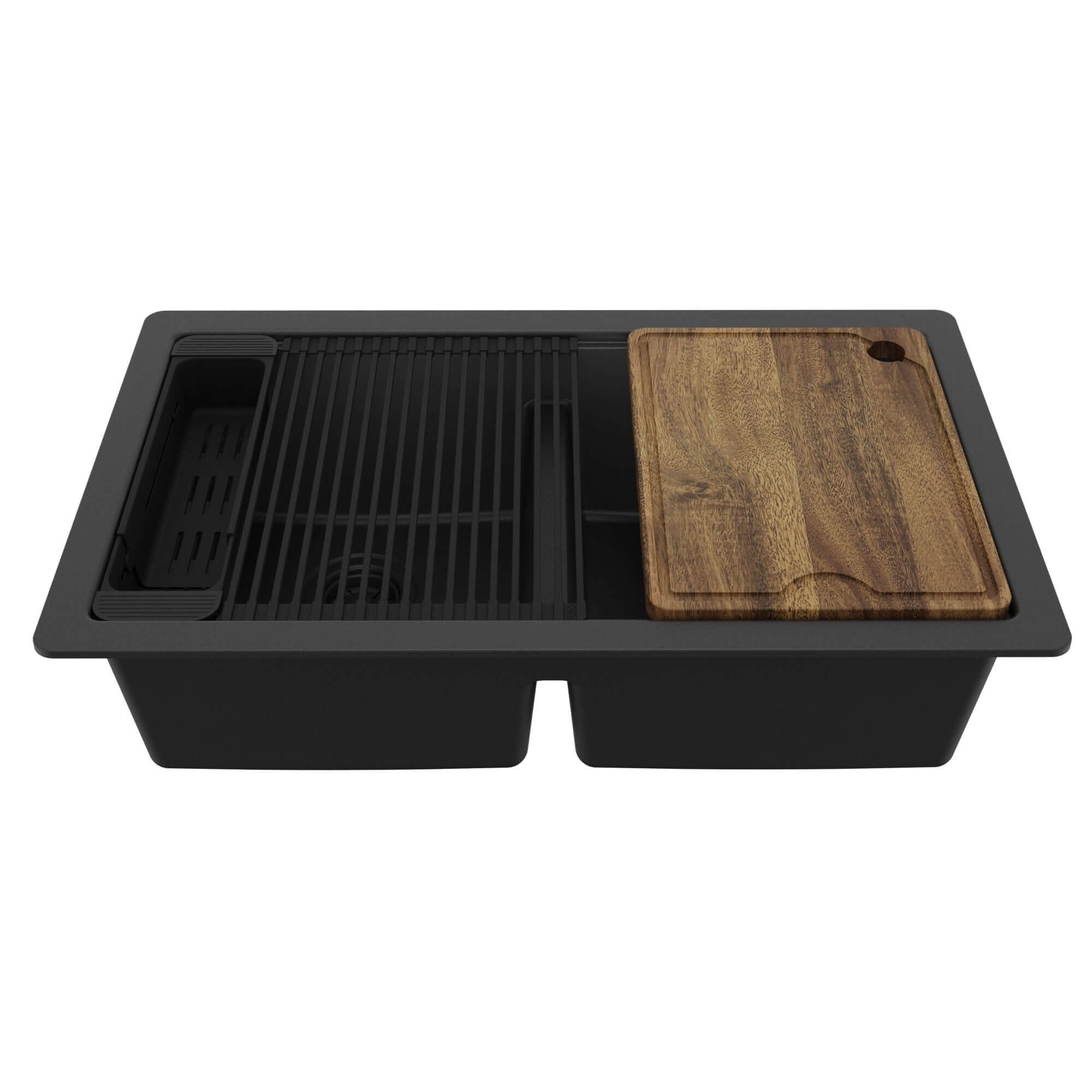 Karran 32 quartz composite workstation kitchen sink 50/50 double bowl black product image