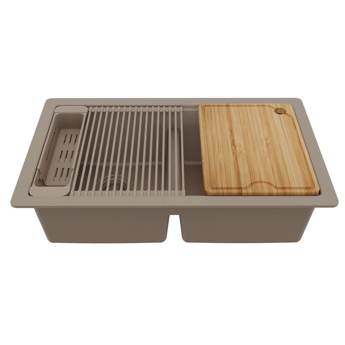 Karran 32 quartz composite workstation kitchen sink 50/50 double bowl concrete product image