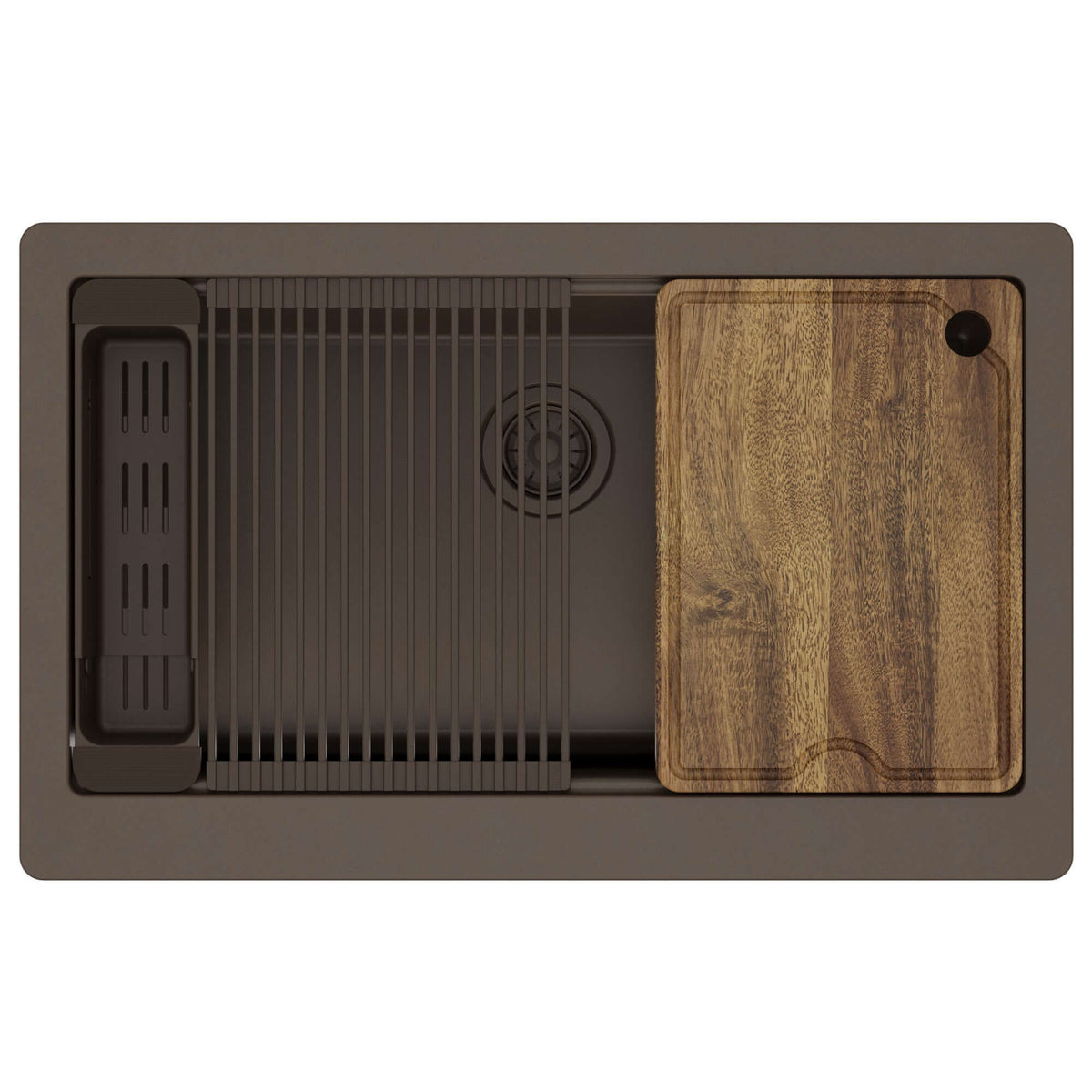 Karran 34 quartz composite retrofit workstation farmhouse sink brown product image