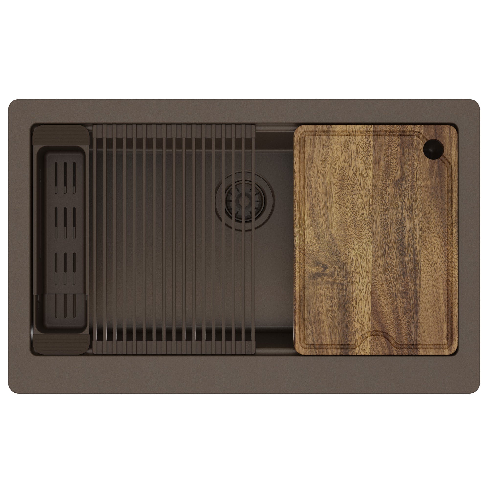 Karran 34 quartz composite workstation farmhouse sink brown product image