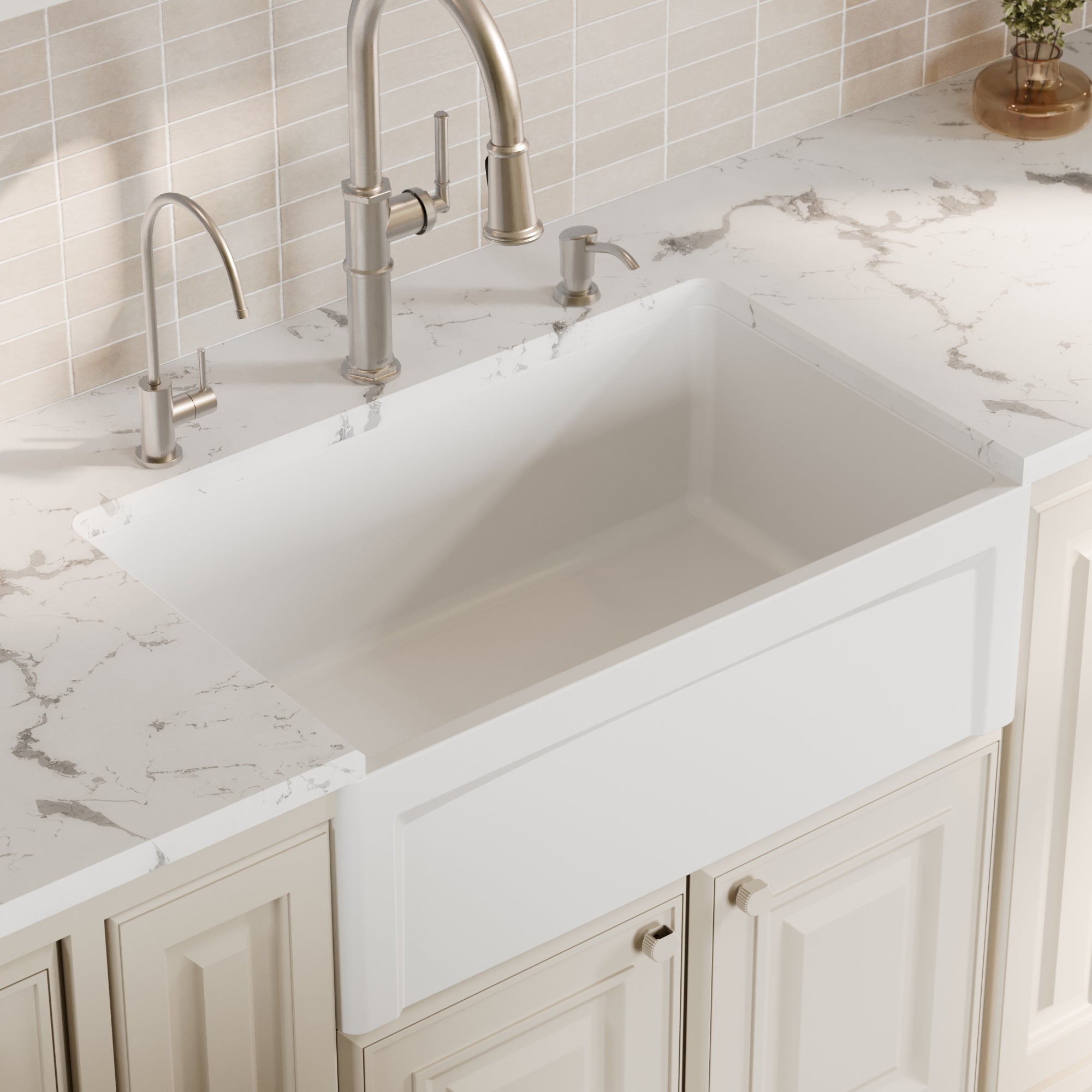 Alternative View of Karran Fireclay 30" Fireclay Farmhouse Sink with Accessories, White, FCP30SBWH