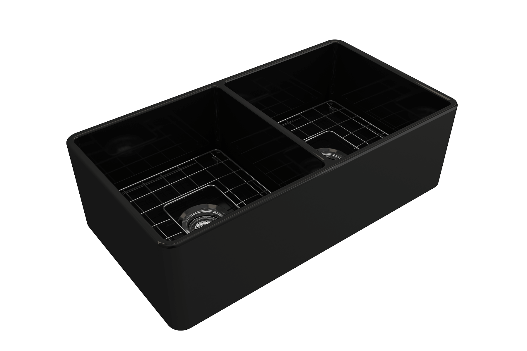 Alternate Image for BOCCHI Classico 33" Matte Black Fireclay Farmhouse Sink Kit with Matte Black Faucet and Accessories, 50/50 Double Bowl, 1139-004-2020MB