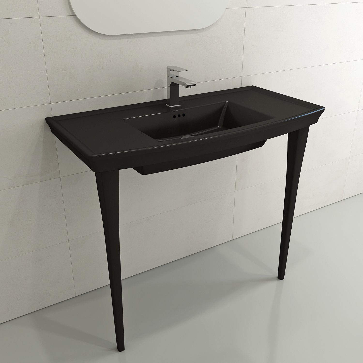 Alternate Image for BOCCHI Lavita 40" Rectangle Wallmount Fireclay Bathroom Sink, Matte Black, 3 Faucet Hole, 1168-004-0127