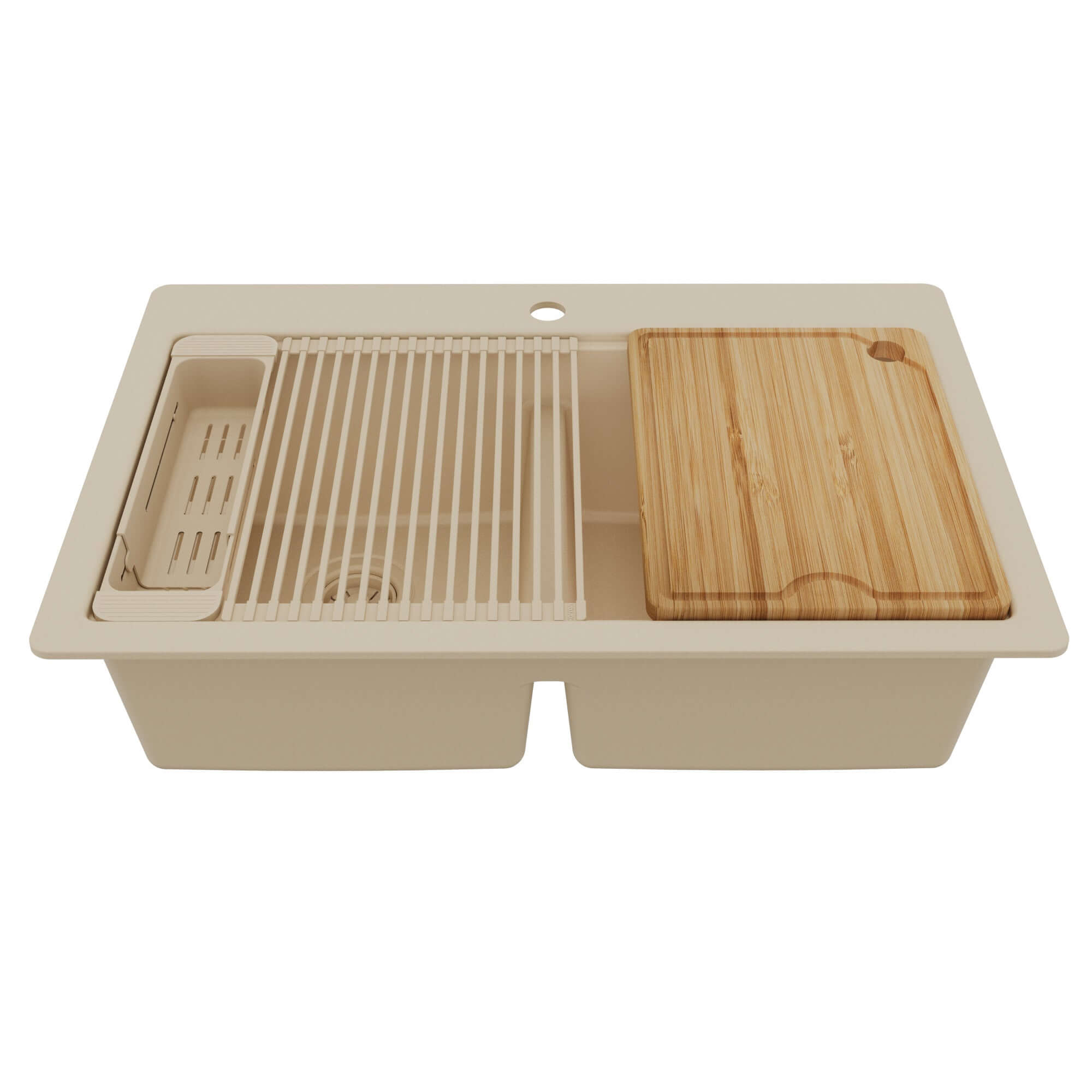 Karran 33 quartz composite workstation kitchen sink 50/50 double bowl bisque product image