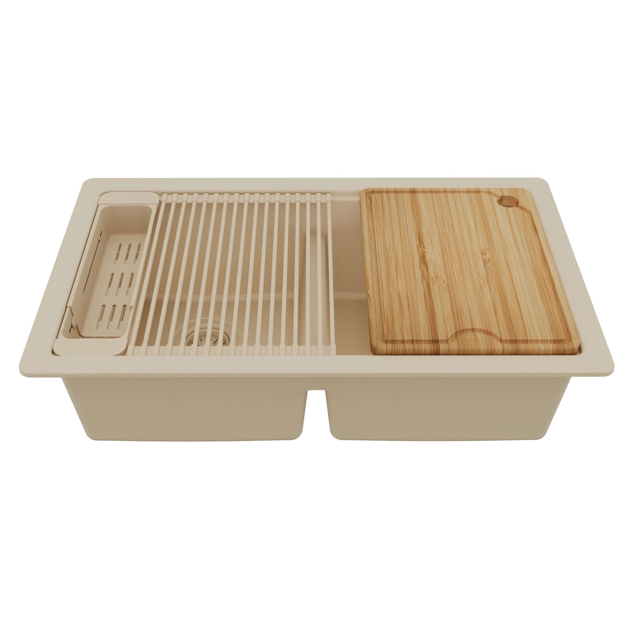 Karran 32 quartz composite workstation kitchen sink 50/50 double bowl bisque product image