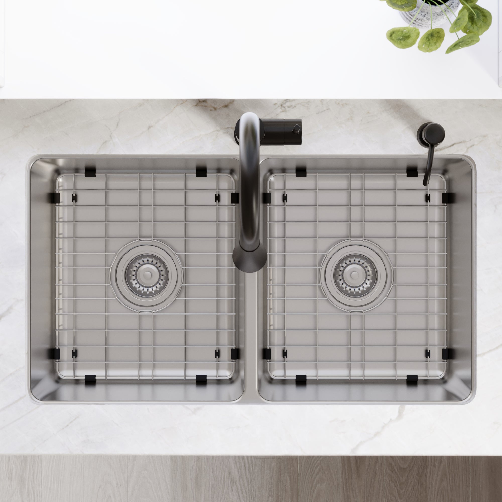 Karran lansen 32 stainless steel kitchen sink 50/50 double bowl lifestyle image