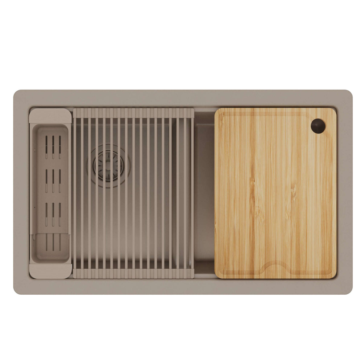 Karran 32 quartz composite workstation kitchen sink 50/50 double bowl concrete product image