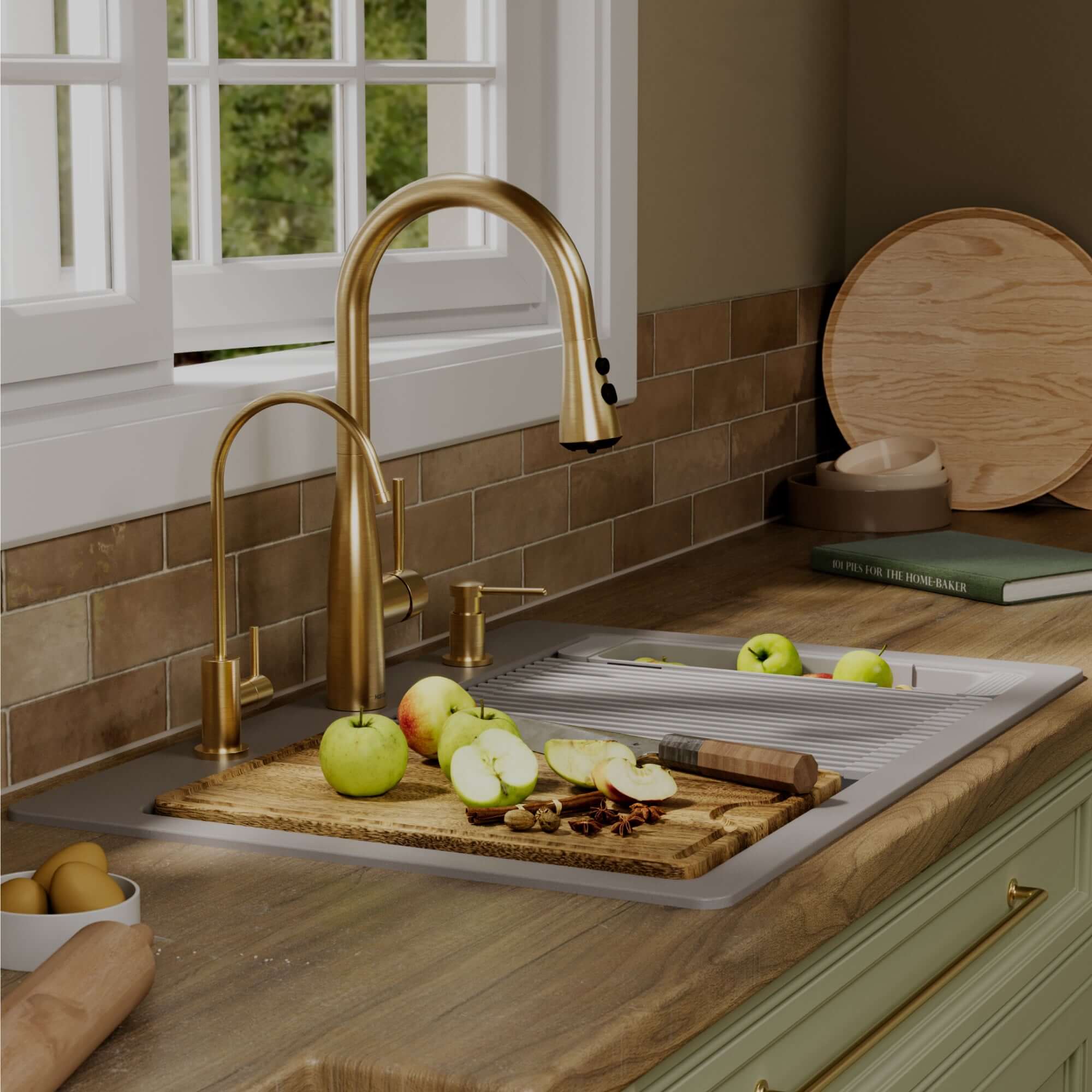 Karran 33 quartz composite workstation kitchen sink grey lifestyle image