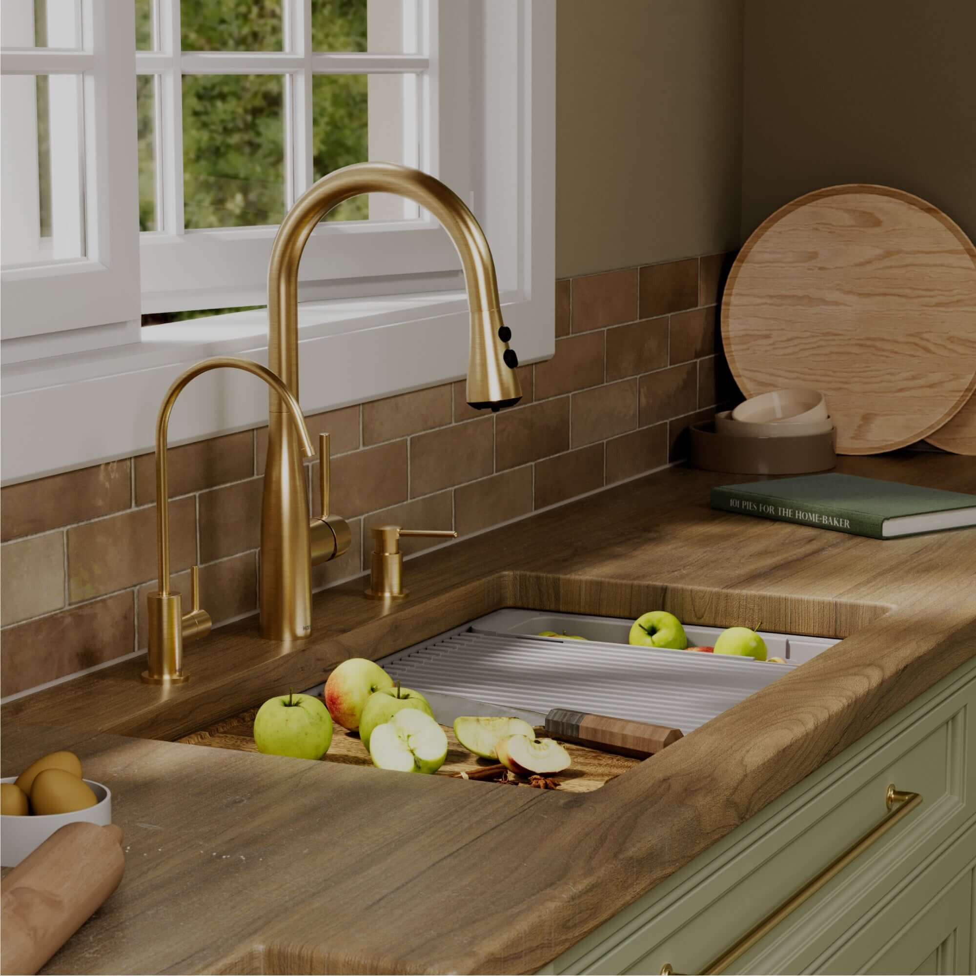 Karran 32 quartz composite workstation kitchen sink grey lifestyle image