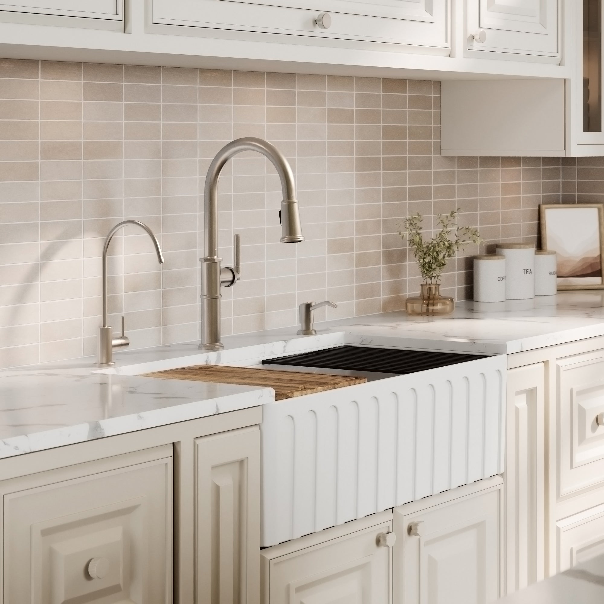Alternative View of Karran Fireclay 33" Fireclay Workstation Farmhouse Sink with Accessories, White, FCWSF33SBWH-PK1