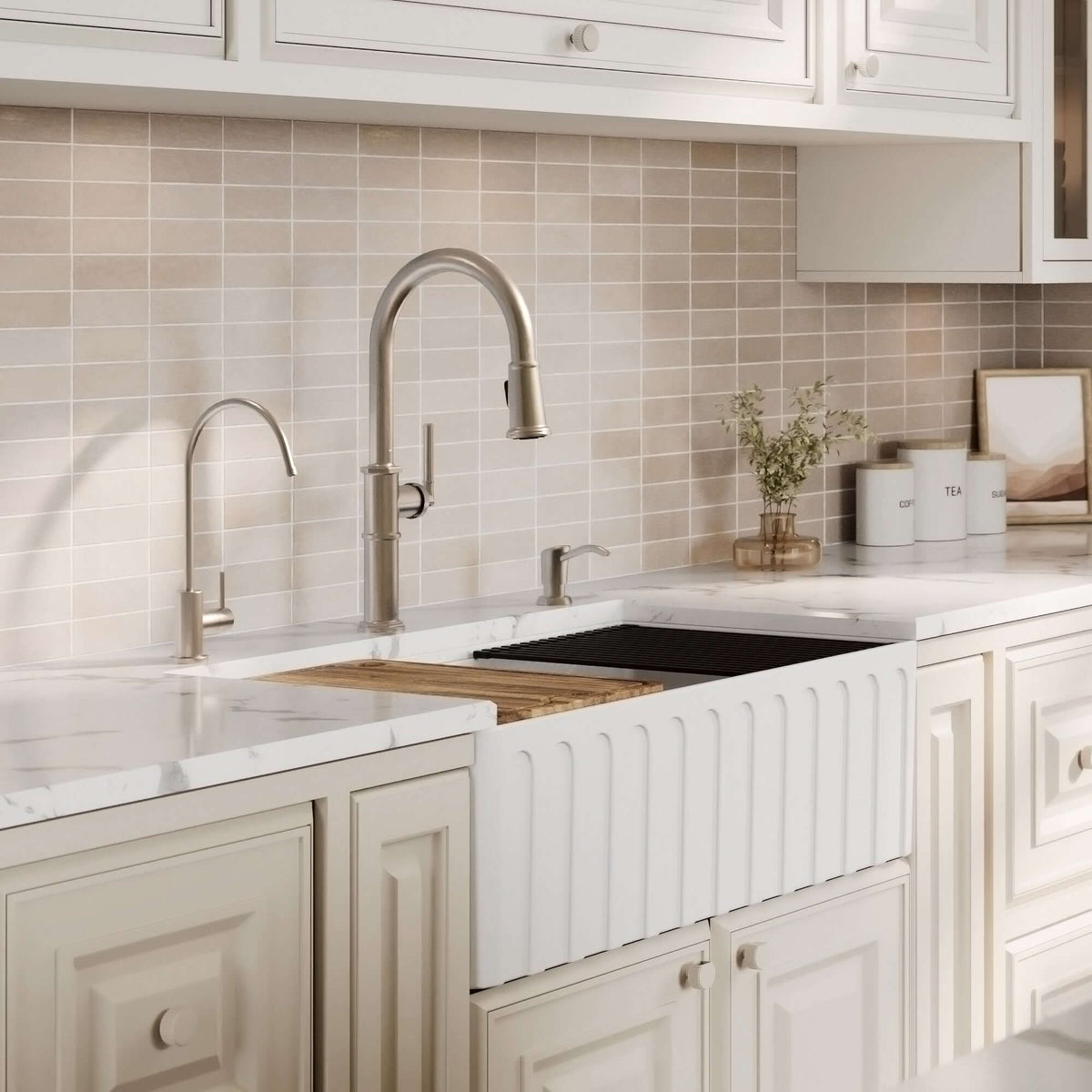 Alternative View of Karran Fireclay 33" Fireclay Workstation Farmhouse Sink with Accessories, White, FCWSF33SBWH-PK1