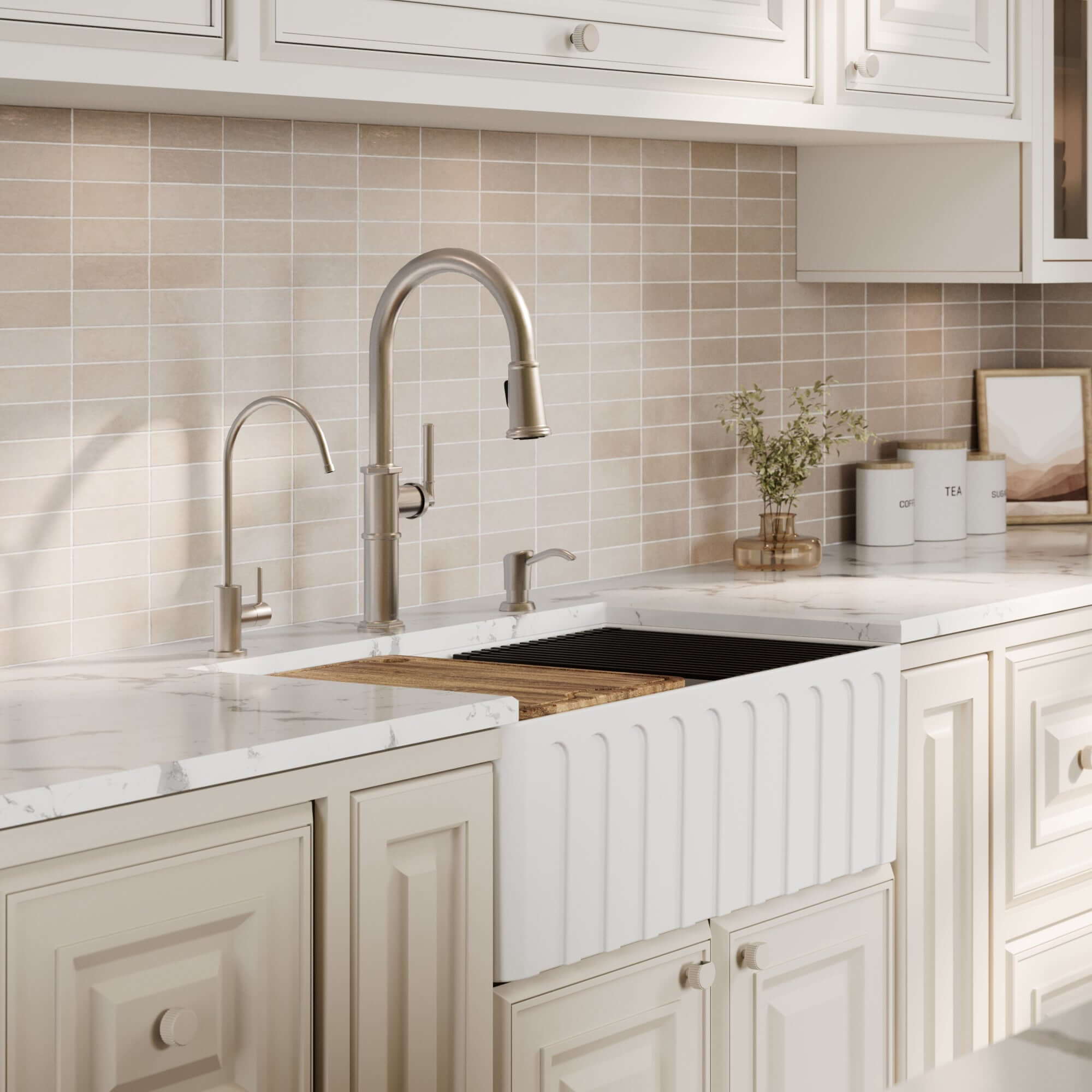 Alternative View of Karran Fireclay 30" Fireclay Workstation Farmhouse Sink with Accessories, White, FCWSF30SBWH-PK1