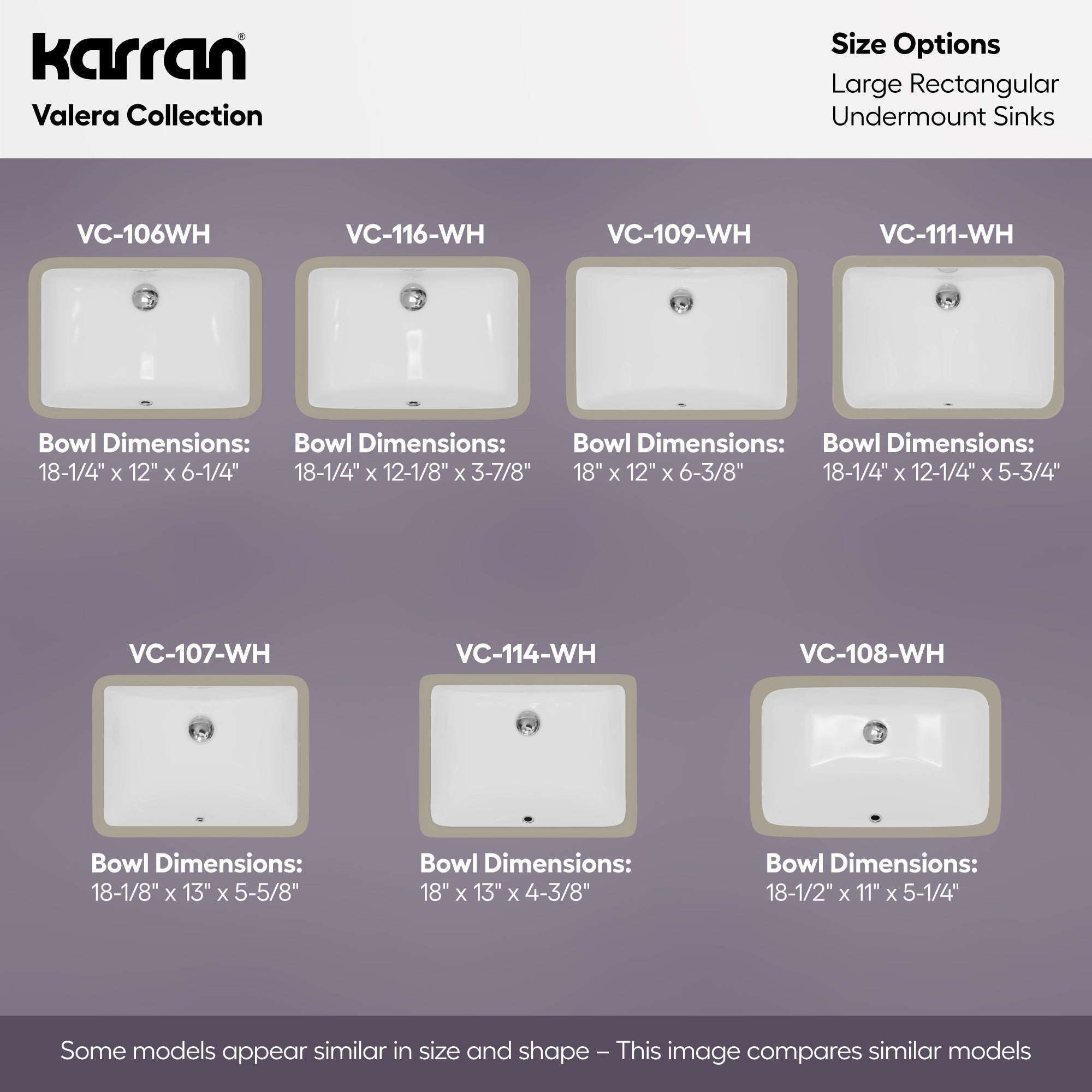 Karran Valera 15.375" x 20.5" Rectangular Undermount Vitreous China Bathroom Sink, White, VC-107-WH