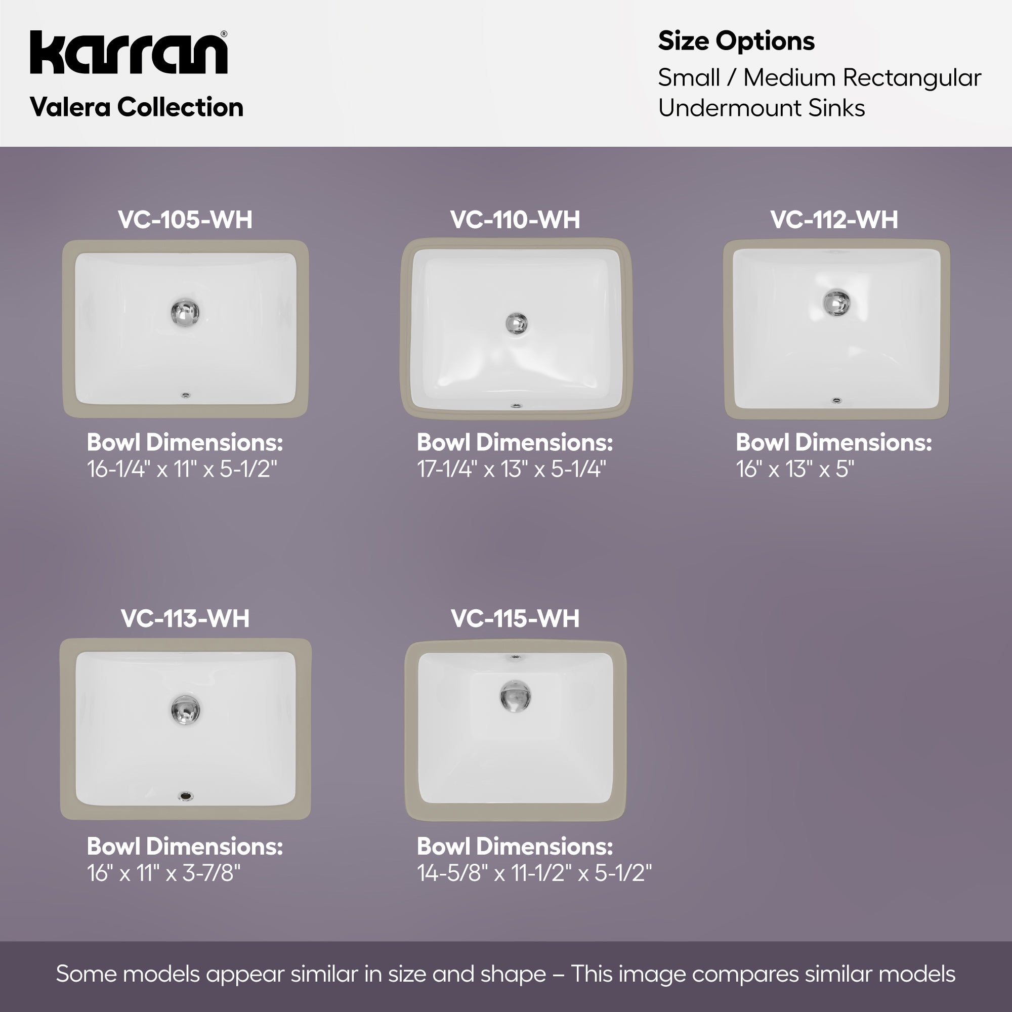 Karran Valera 13.125" x 18.125" Rectangular Undermount Vitreous China ADA Bathroom Sink, White, VC-113-WH