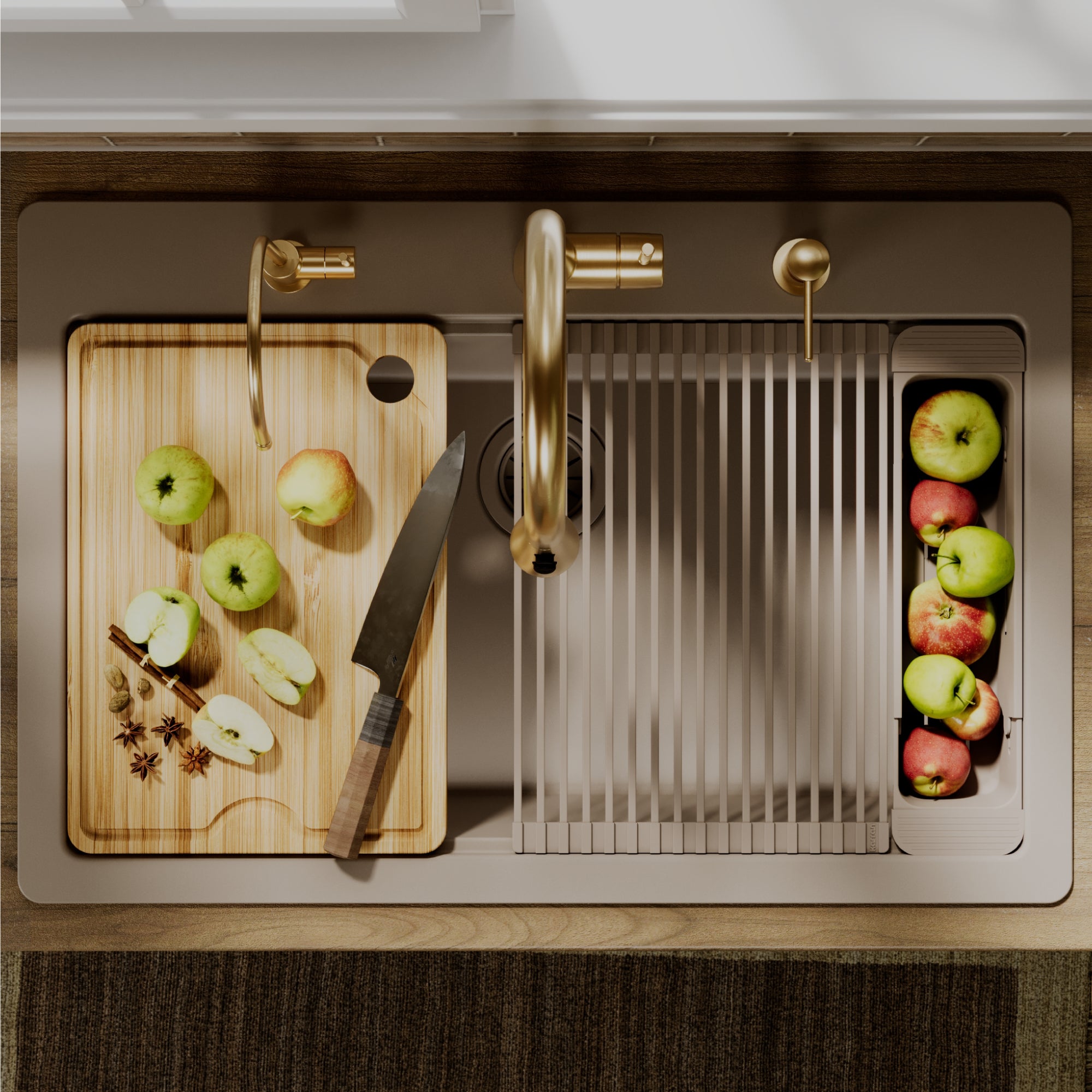 Karran 33 quartz composite workstation kitchen sink concrete lifestyle image