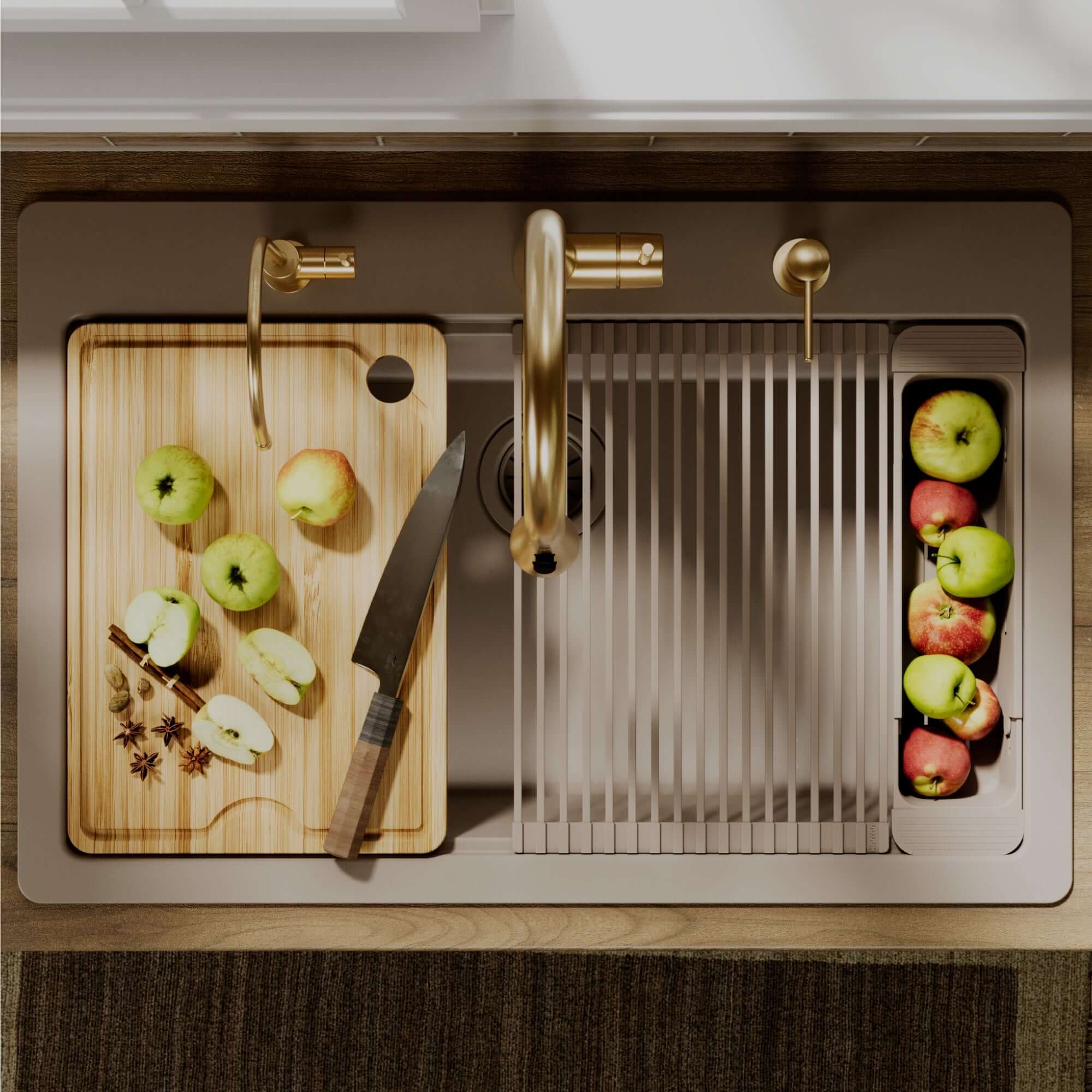 Karran 33 quartz composite workstation kitchen sink concrete lifestyle image