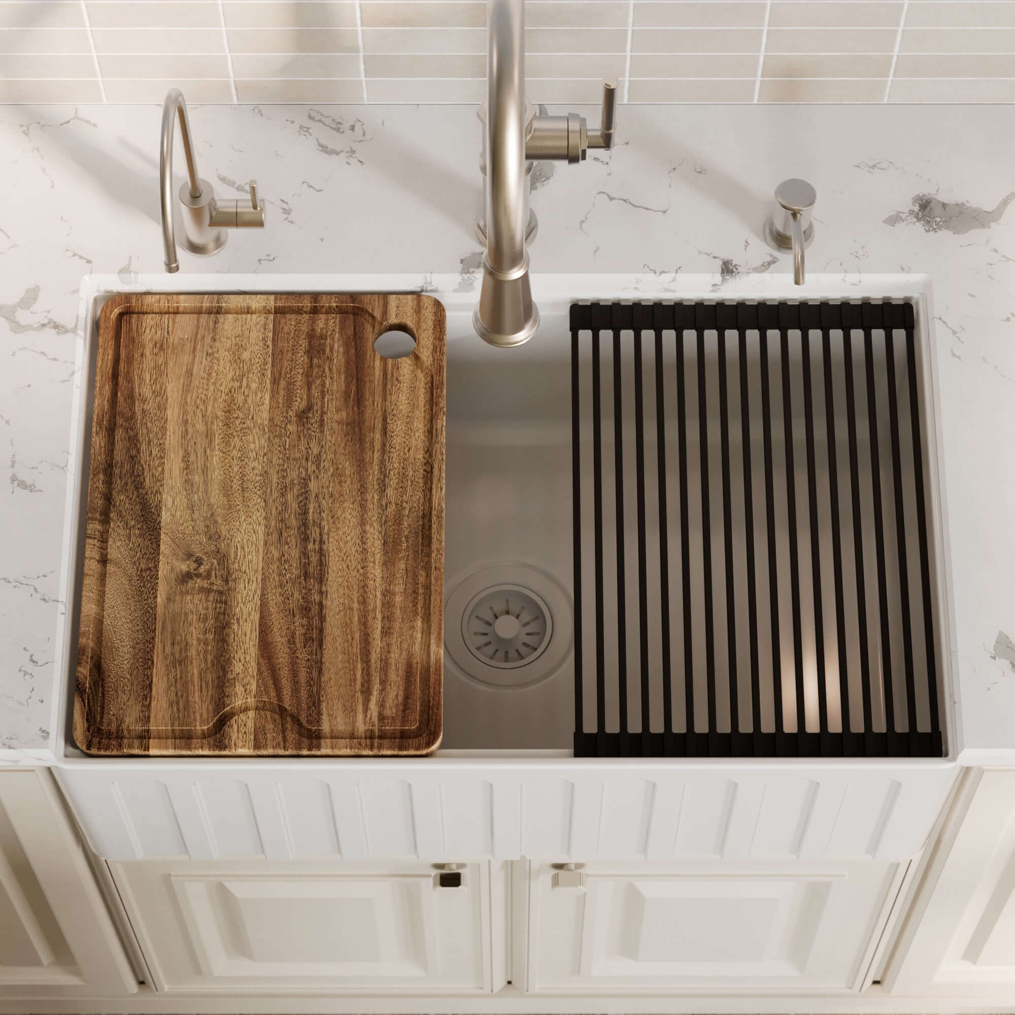Alternative View of Karran Fireclay 30" Fireclay Workstation Farmhouse Sink with Accessories, White, FCWSF30SBWH-PK1