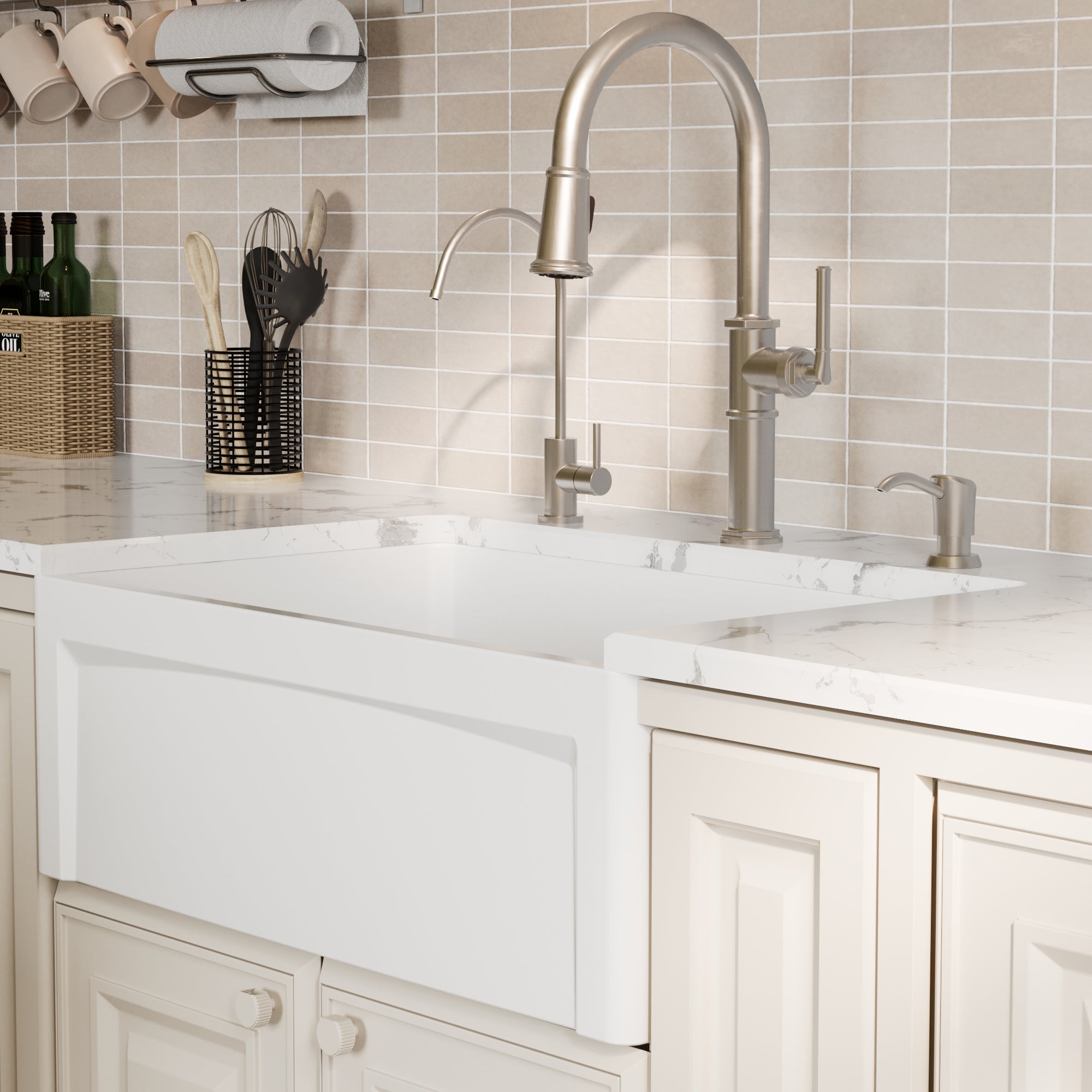 Alternative View of Karran Fireclay 30" Fireclay Farmhouse Sink with Accessories, White, FCP30SBWH