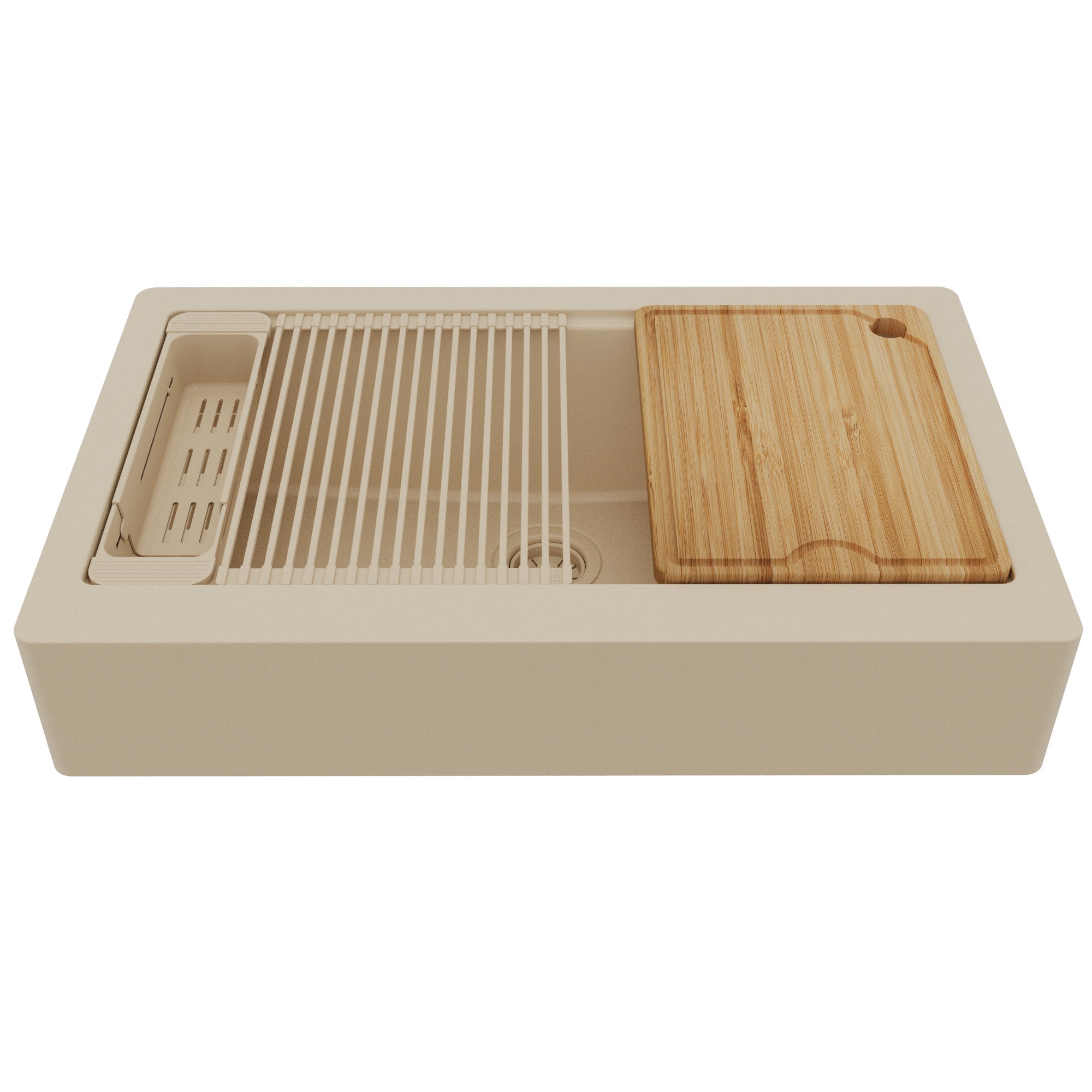 Karran 34 quartz composite retrofit workstation farmhouse sink bisque product image