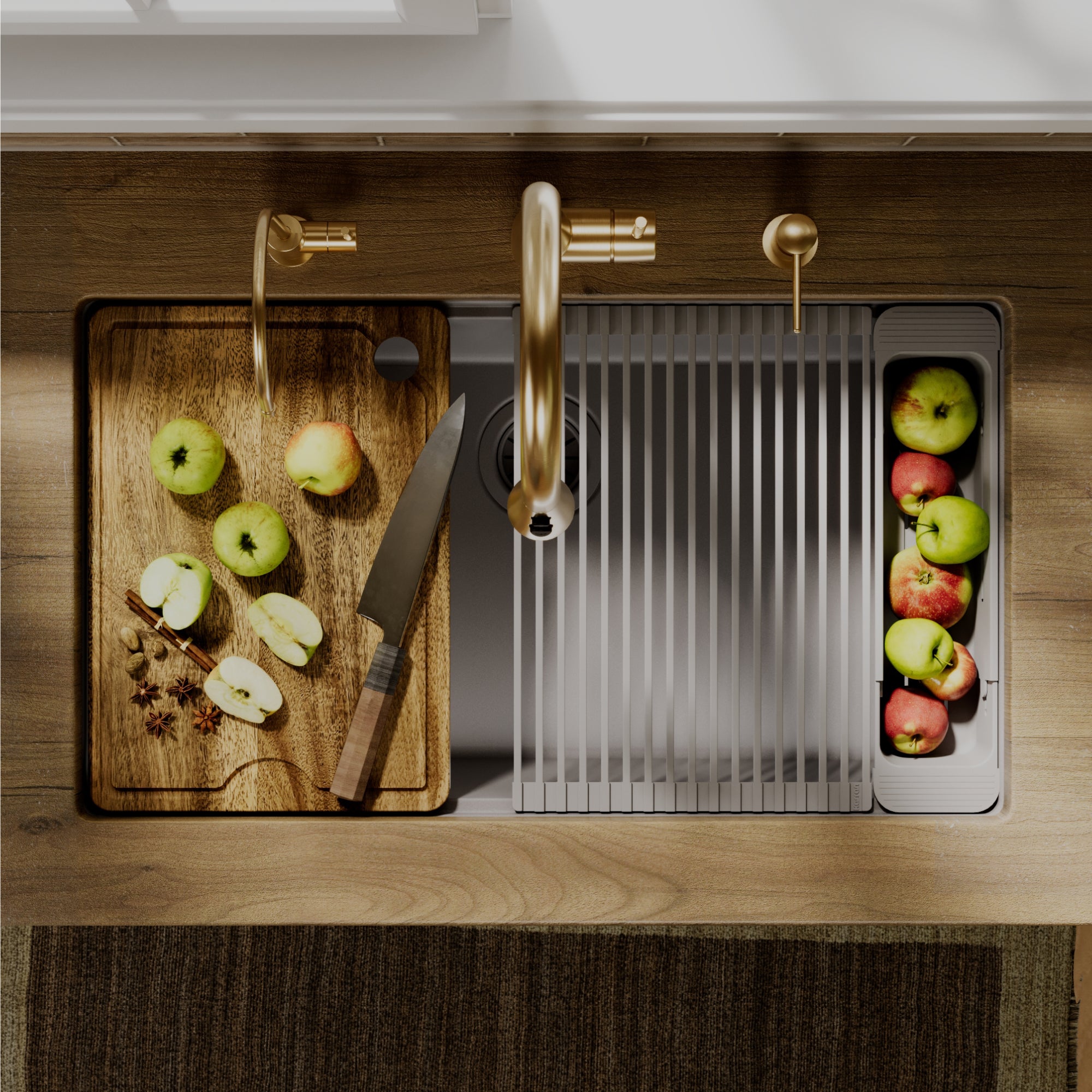 Karran 32 quartz composite workstation kitchen sink grey lifestyle image