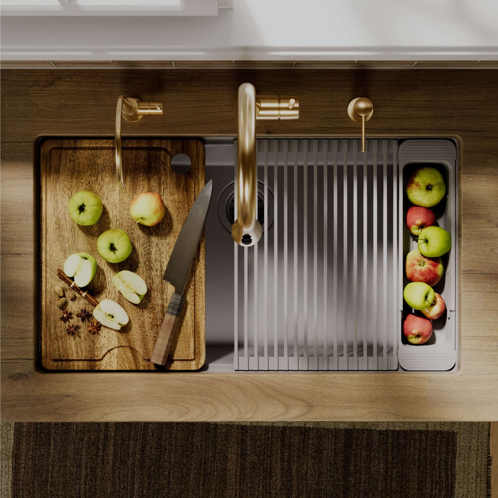 Karran 32 quartz composite workstation kitchen sink grey lifestyle image